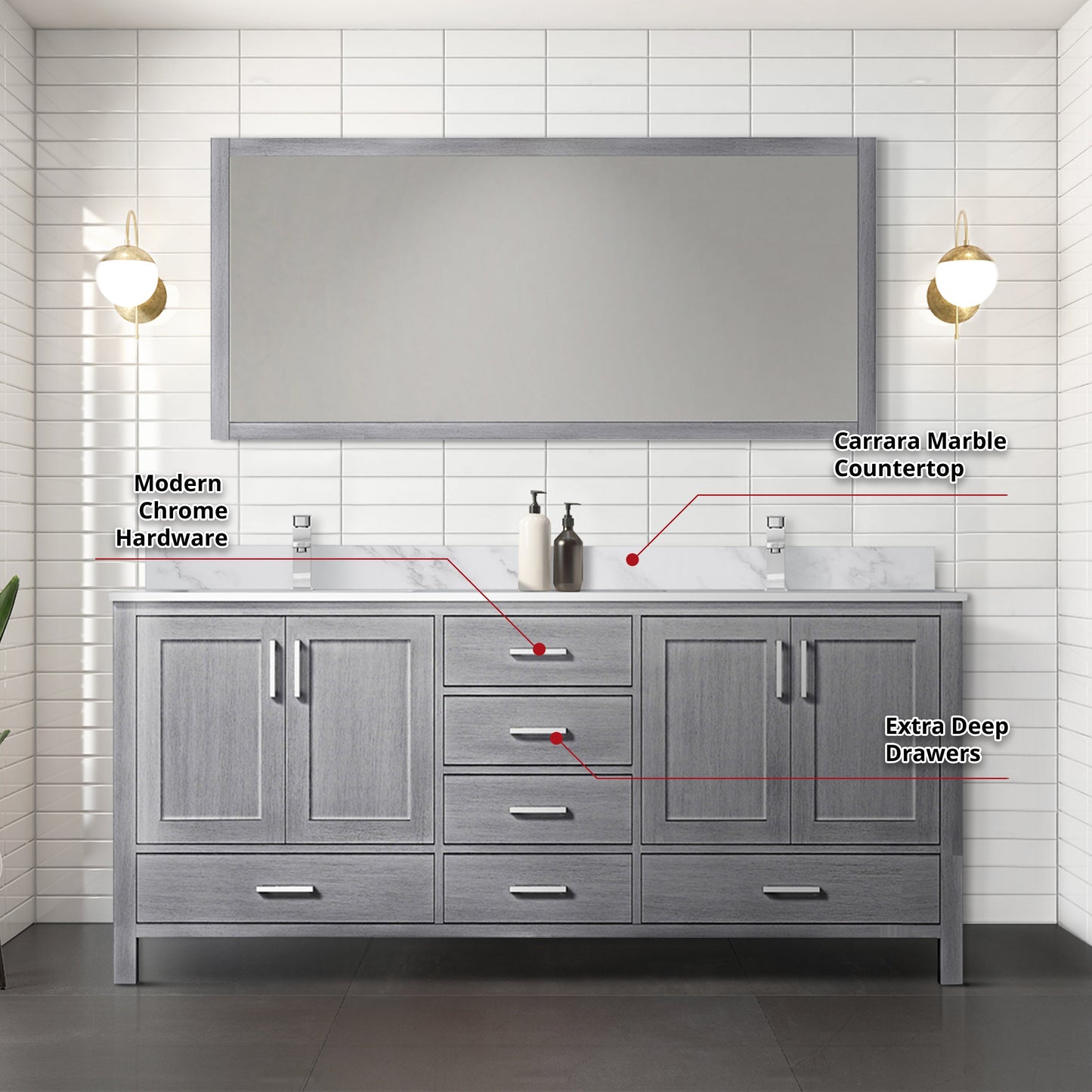 Jacques 72 in. W x 22 in. D Distressed Grey Double Bath Vanity
