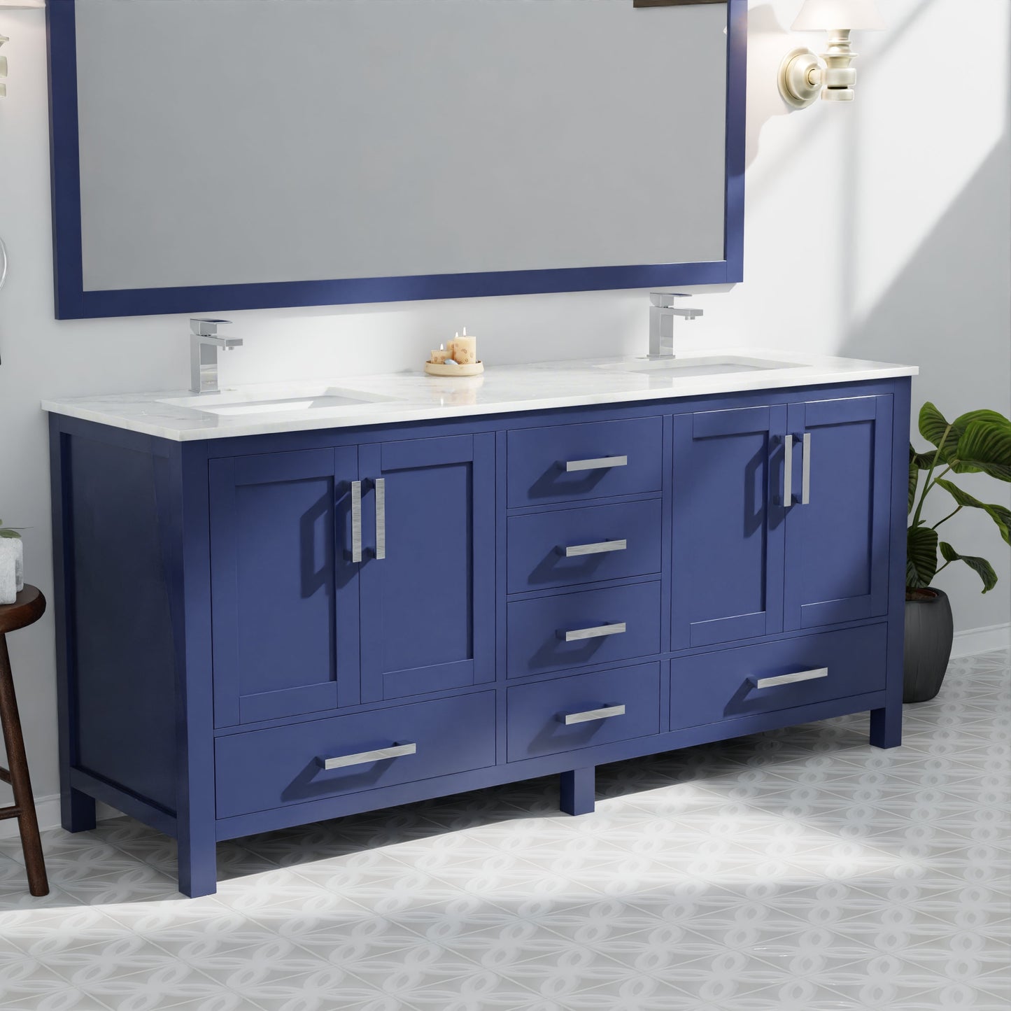 Jacques 72 in. W x 22 in. D Navy Blue Double Bath Vanity