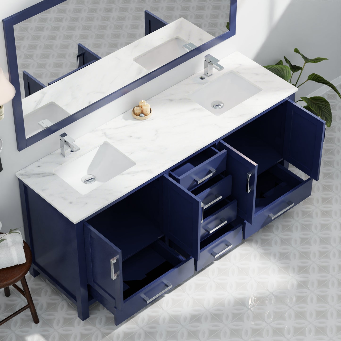 Jacques 72 in. W x 22 in. D Navy Blue Double Bath Vanity