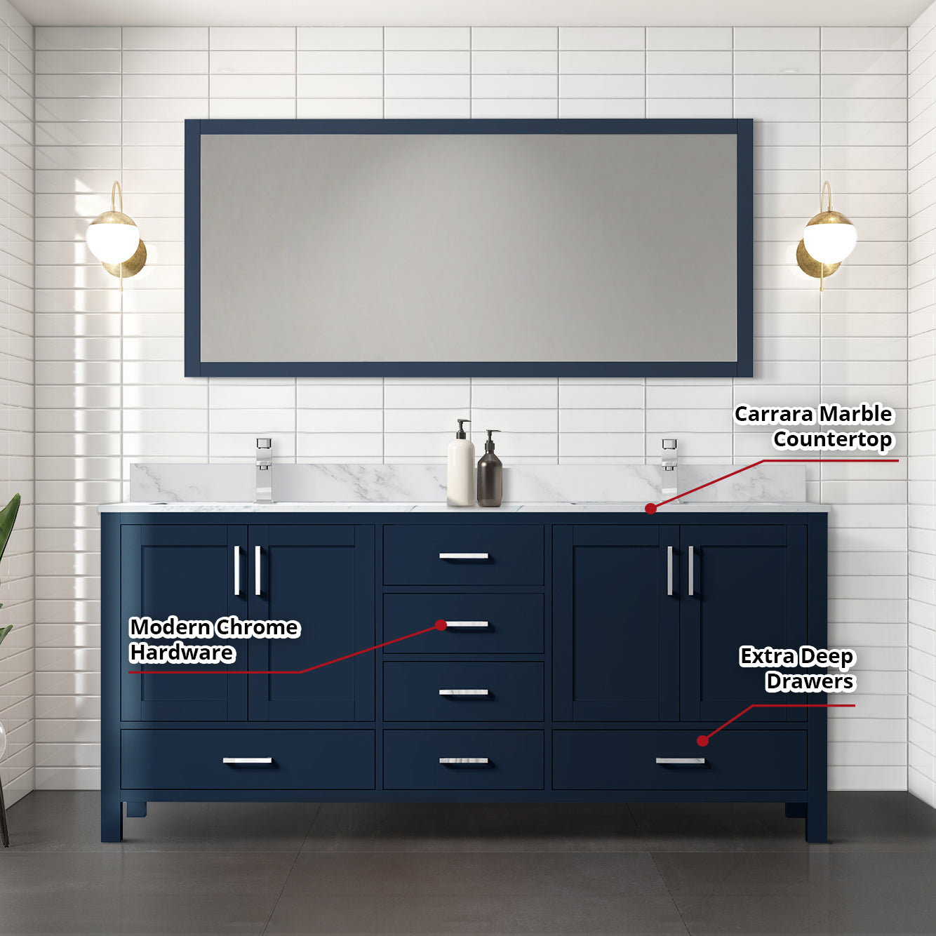 Jacques 72 in. W x 22 in. D Navy Blue Double Bath Vanity