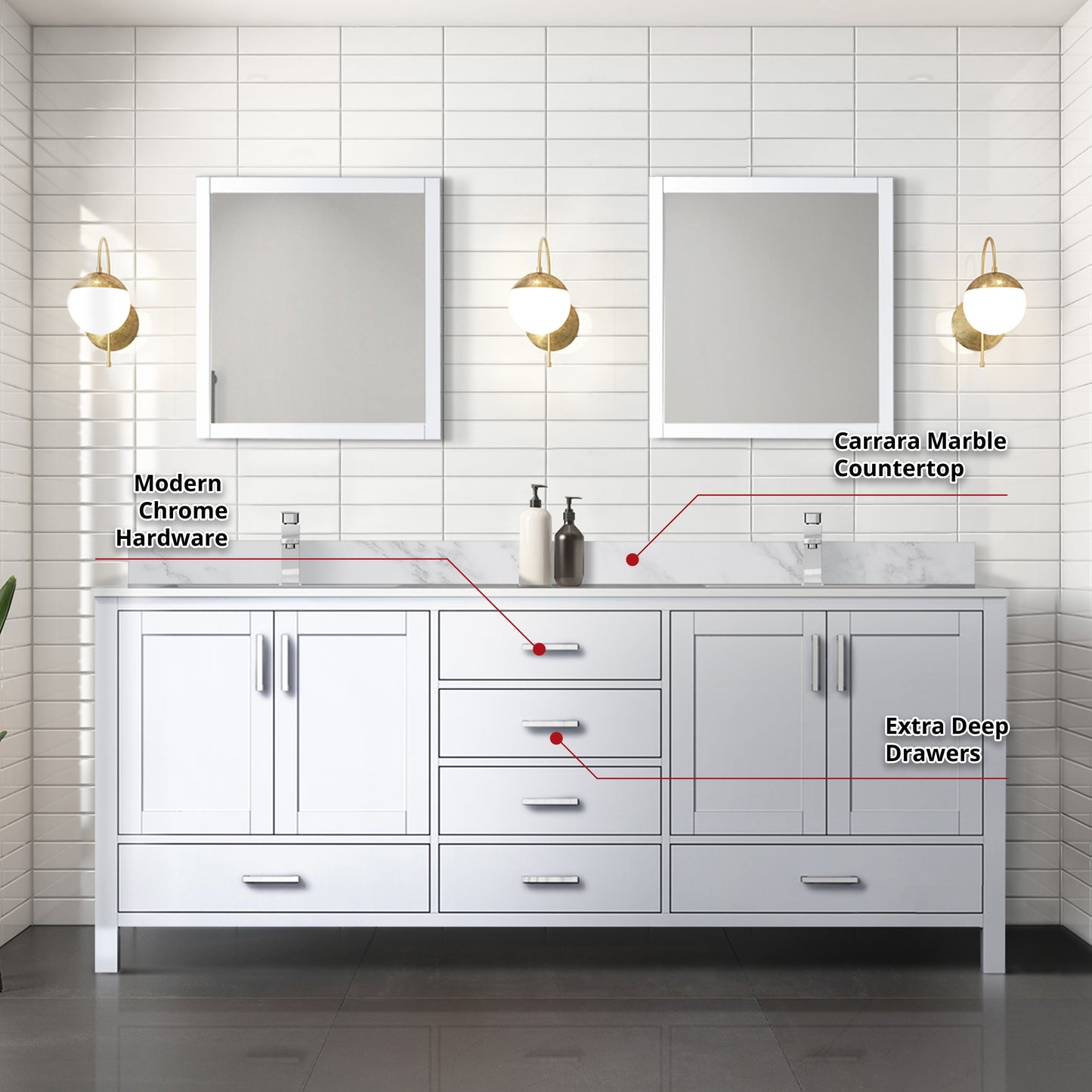 Jacques 80 in. W x 22 in. D White Double Bath Vanity