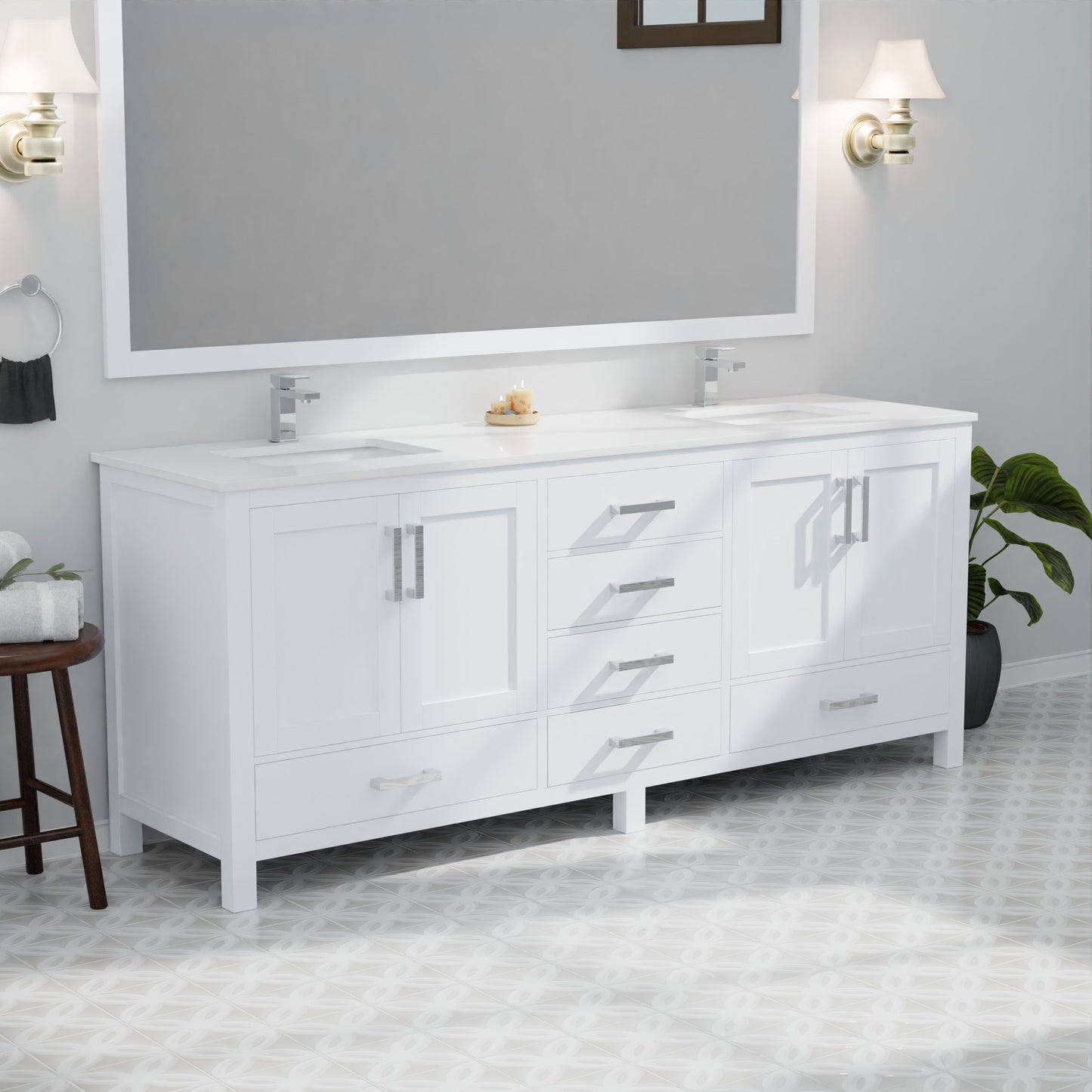 Jacques 80 in. W x 22 in. D White Double Bath Vanity