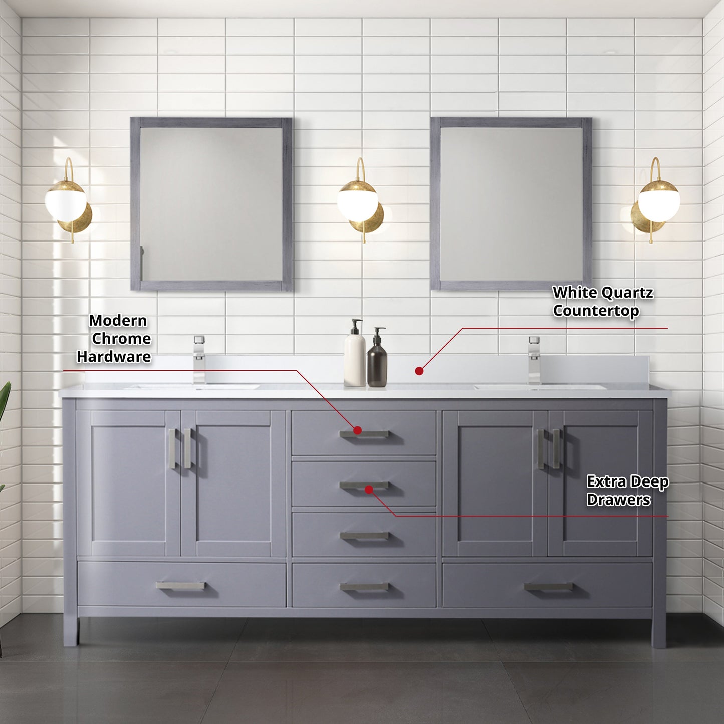 Jacques 80 in. W x 22 in. D Dark Grey Double Bath Vanity