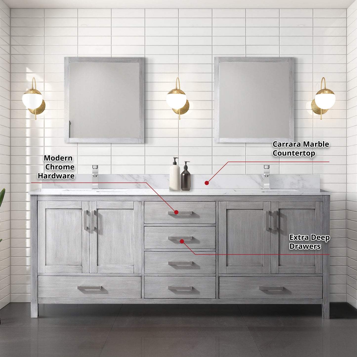 Jacques 80 in. W x 22 in. D Distressed Grey Double Bath Vanity