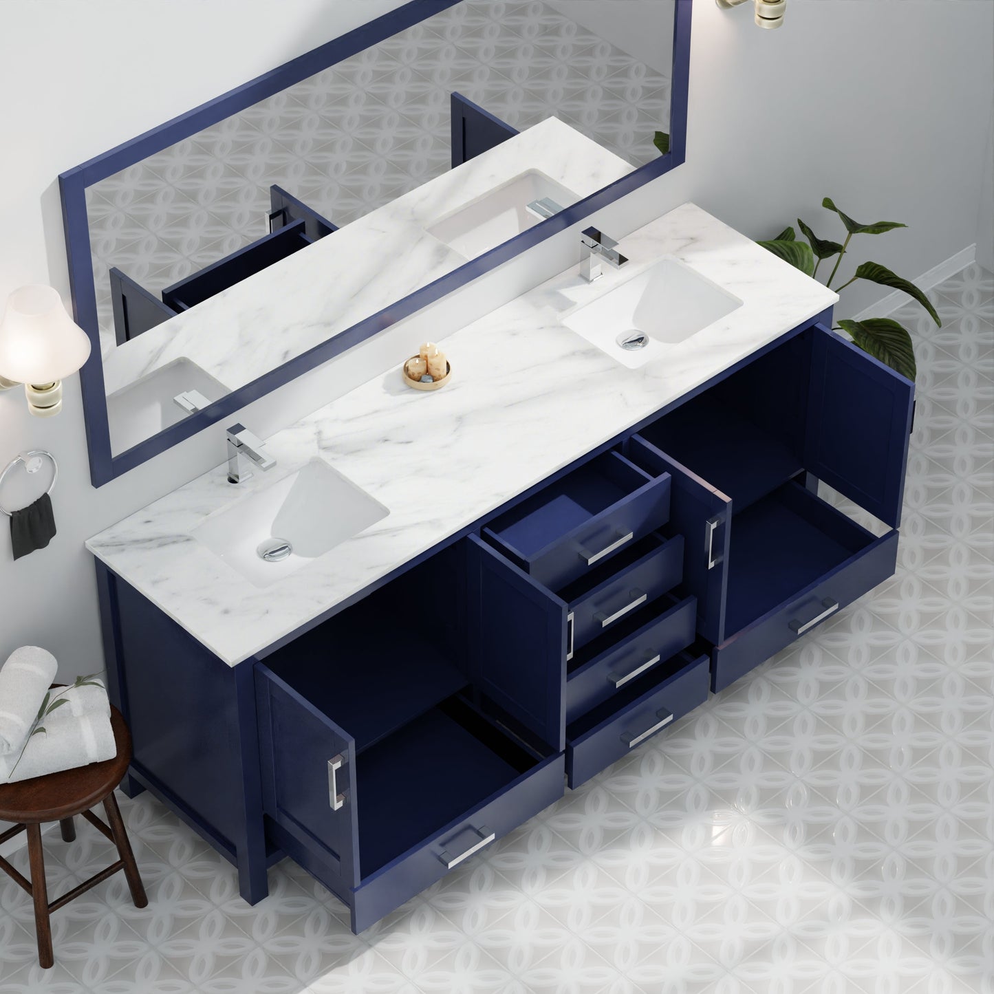 Jacques 80 in. W x 22 in. D Navy Blue Double Bath Vanity