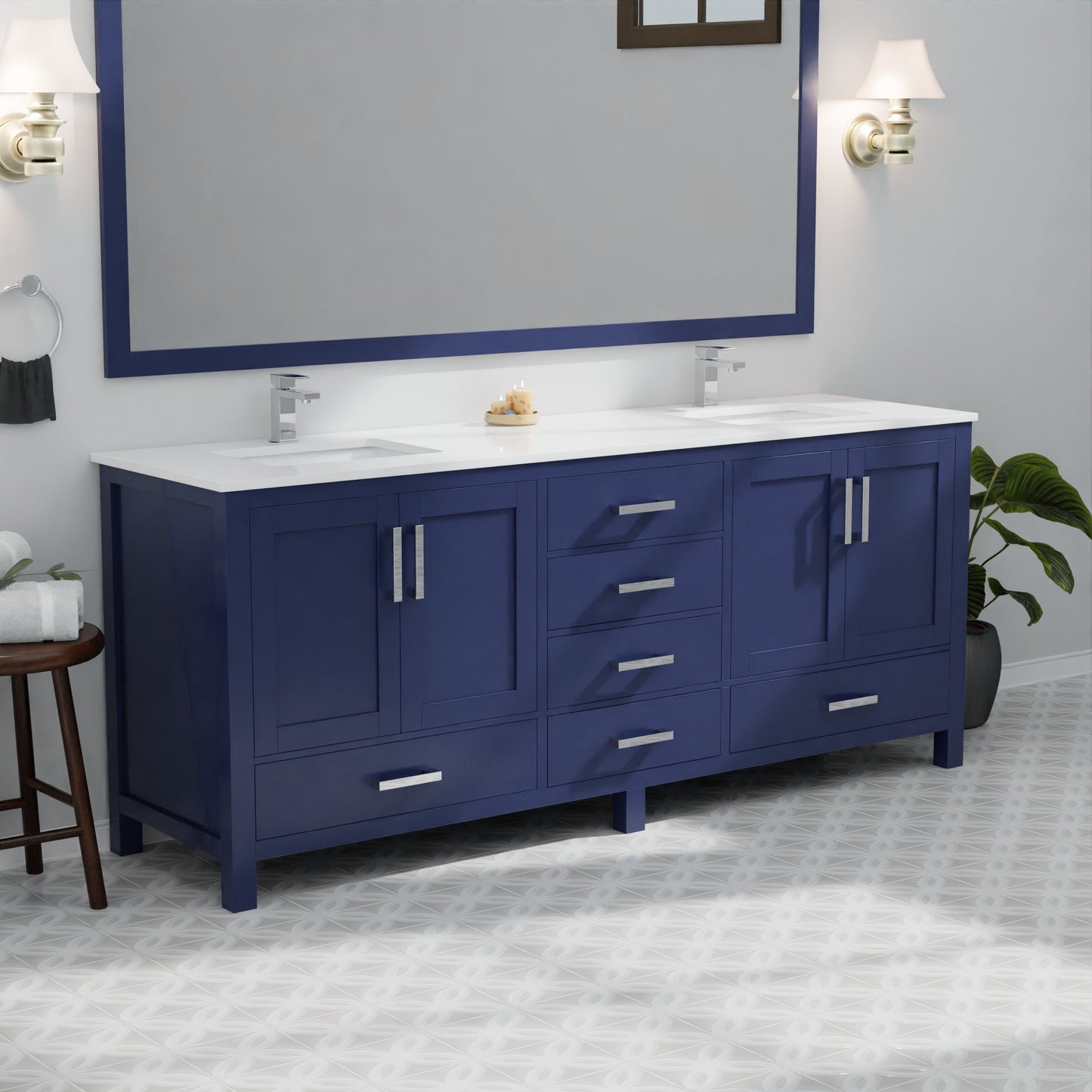 Jacques 80 in. W x 22 in. D Navy Blue Double Bath Vanity