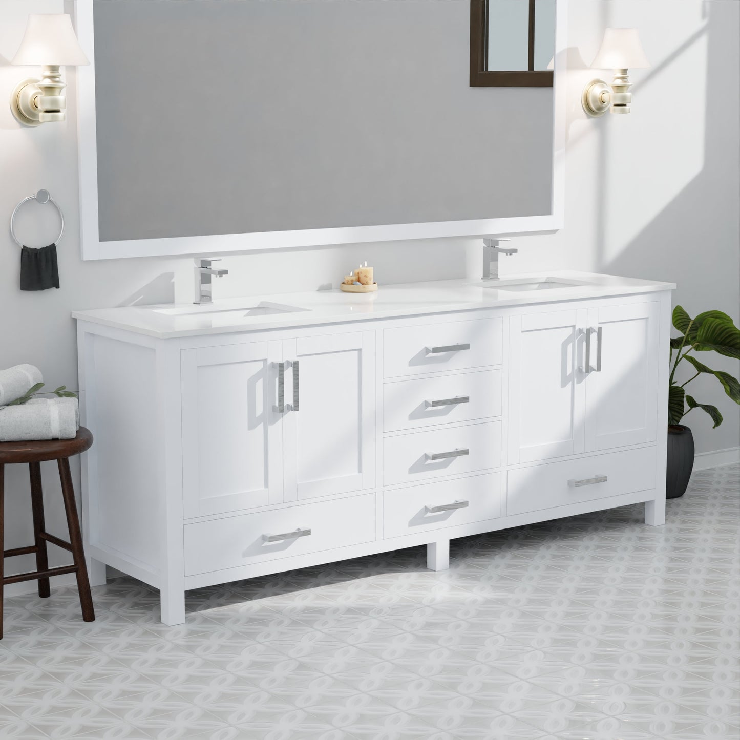 Jacques 84 in. W x 22 in. D White Double Bath Vanity
