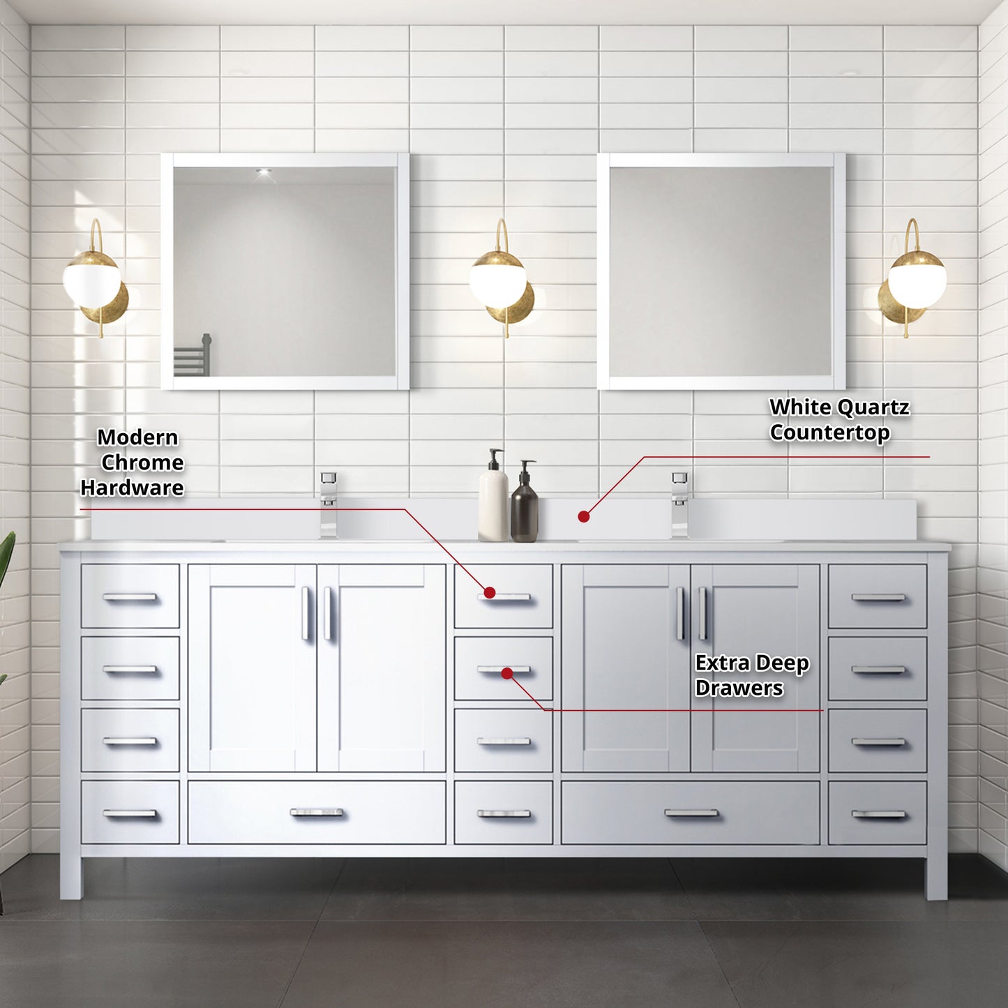 Jacques 84 in. W x 22 in. D White Double Bath Vanity