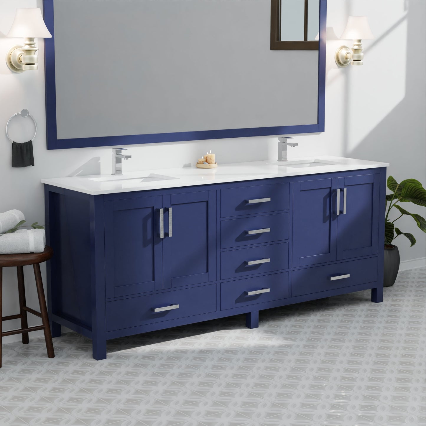 Jacques 84 in. W x 22 in. D Navy Blue Double Bath Vanity