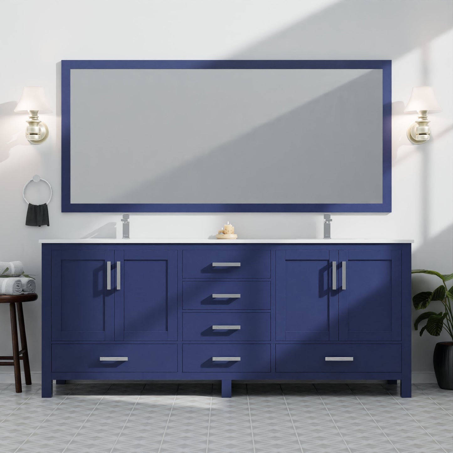 Jacques 84 in. W x 22 in. D Navy Blue Double Bath Vanity