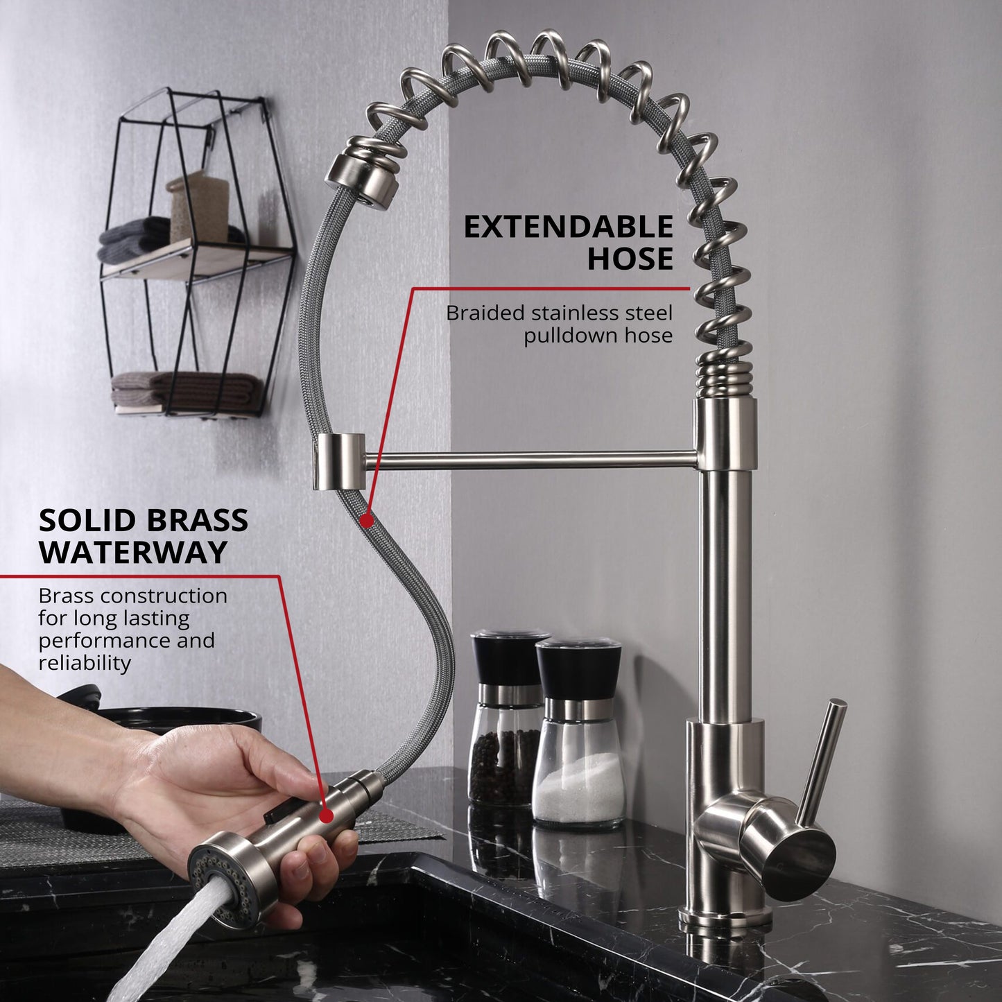 Lanuvio Brass Single-Handle Pull-Down Spray Kitchen Faucet