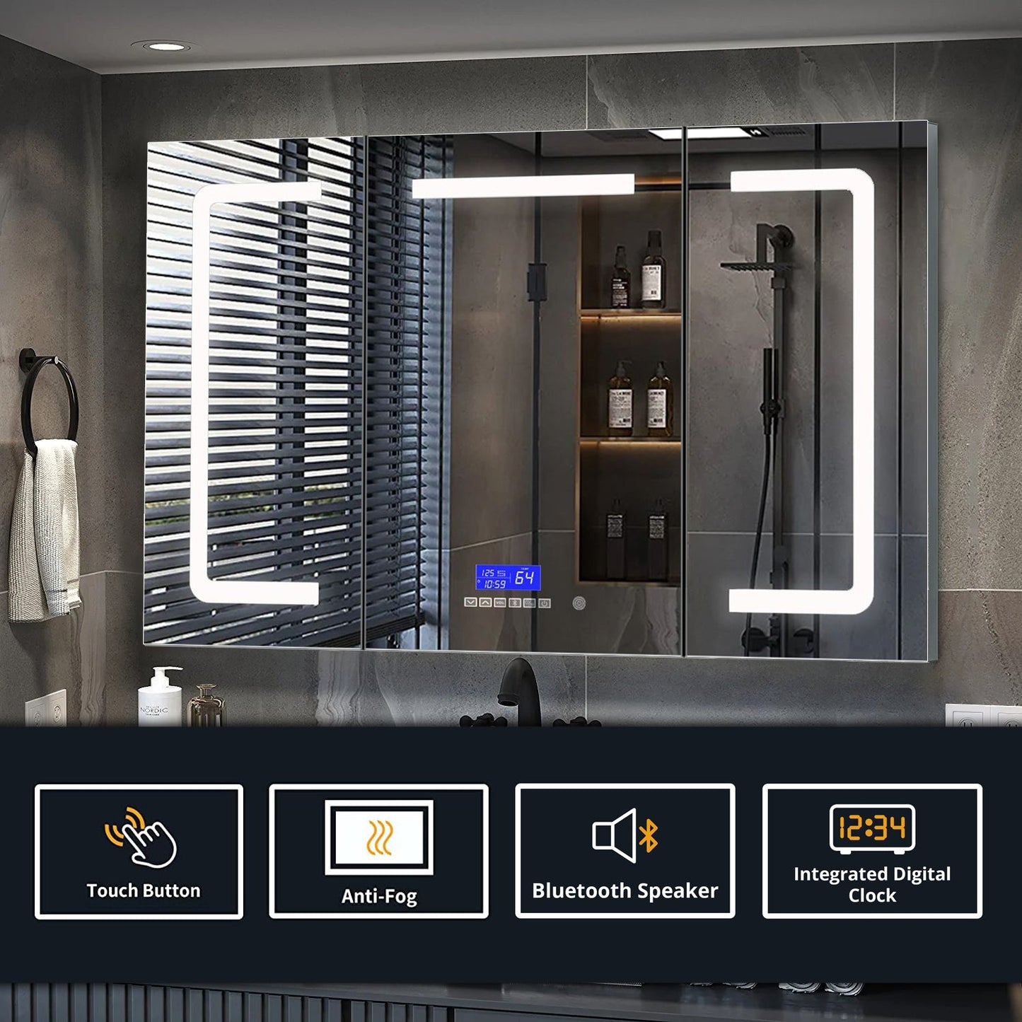 Lesina 48 in. W x 32 in. H Surface-Mount LED Mirror Medicine Cabinet with Defogger