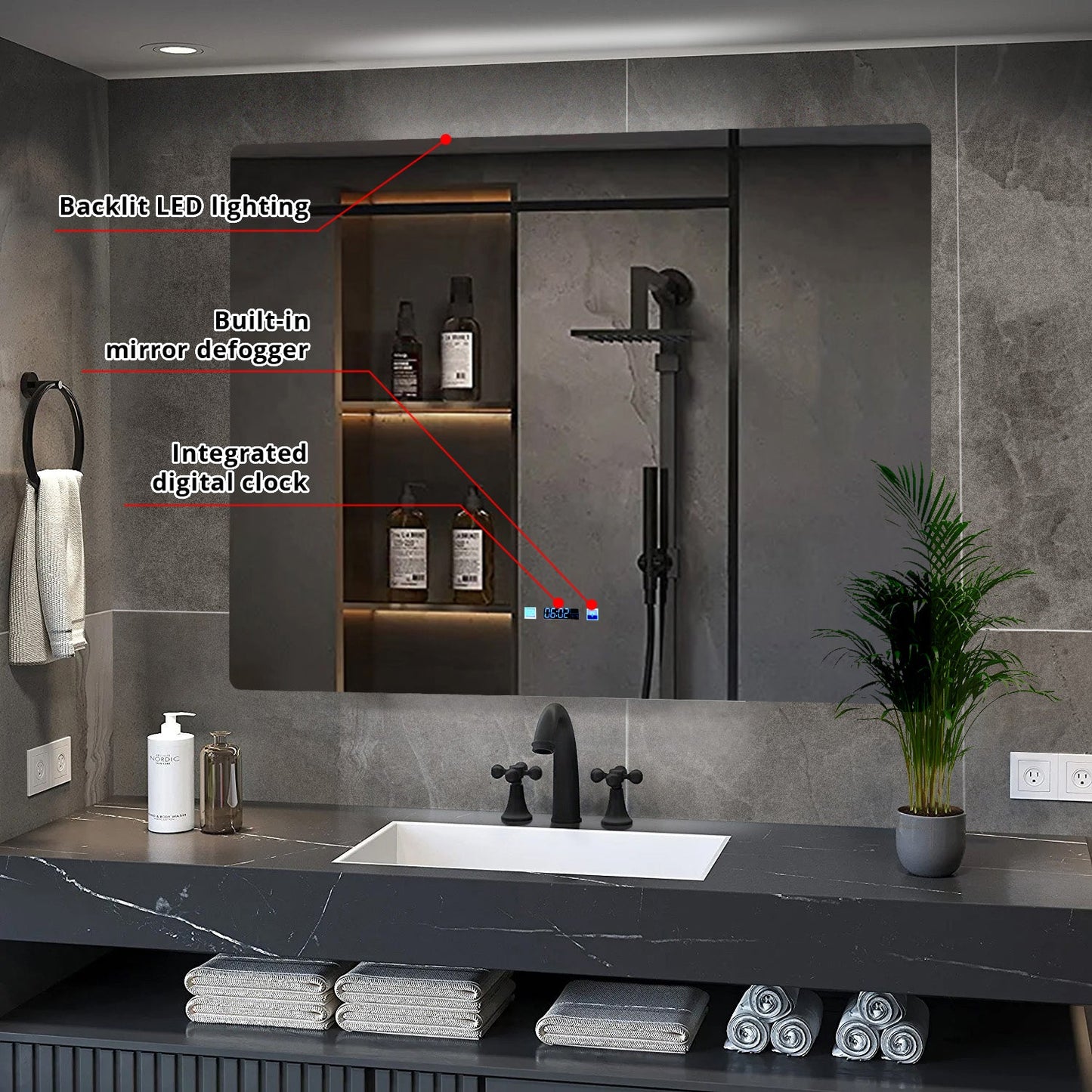 Lugano 48 in. W x 36 in. H LED Bathroom Vanity Mirror