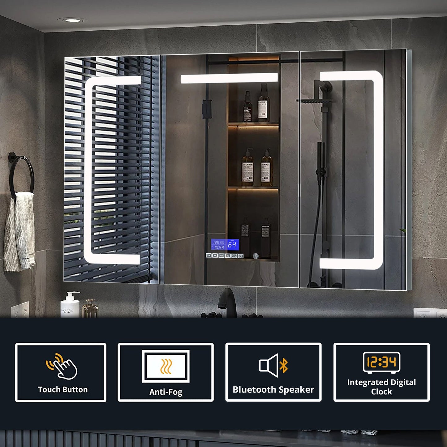 Lesina 48 in. W x 36 in. H Surface-Mount LED Mirror Medicine Cabinet with Defogger