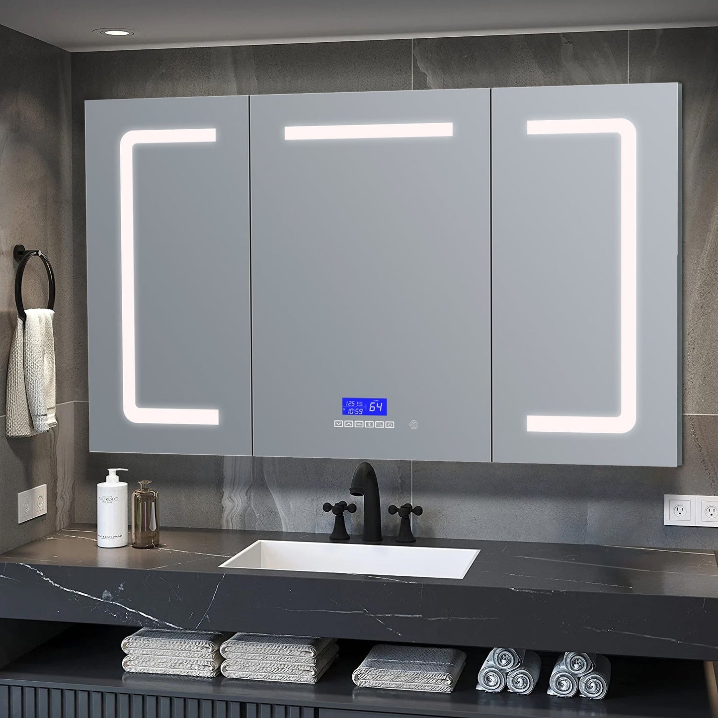 Lesina 60 in. W x 32 in. H Surface-Mount LED Mirror Medicine Cabinet with Defogger