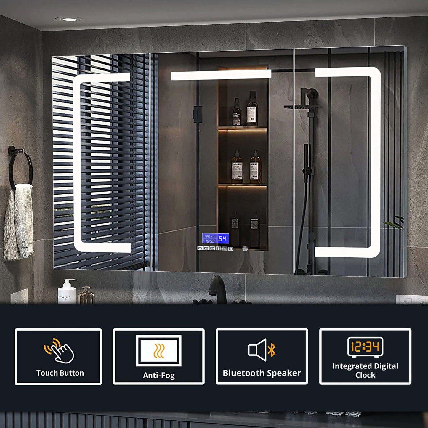 Lesina 60 in. W x 36 in. H Surface-Mount LED Mirror Medicine Cabinet with Defogger