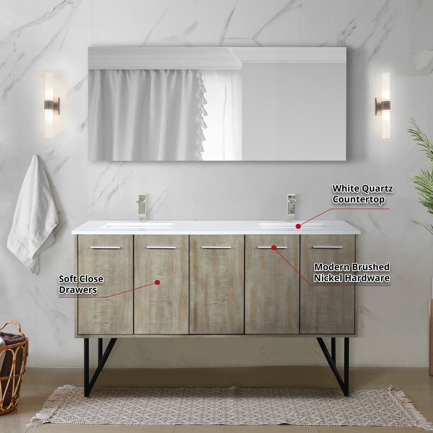 Lancy 60 in W x 20 in D Rustic Acacia Double Bath Vanity