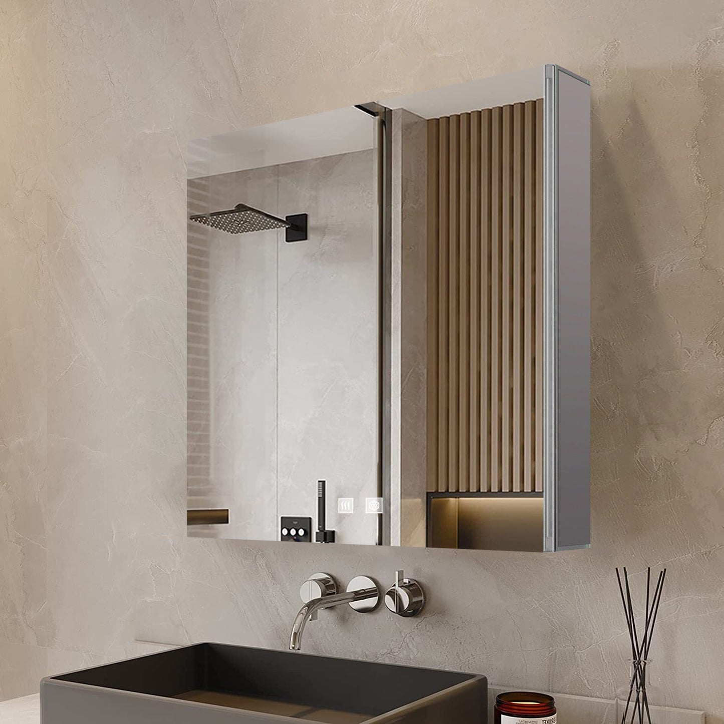 Corsica 20 in W x 28 in H Surface-Mount LED Mirror Medicine Cabinet with Defogger