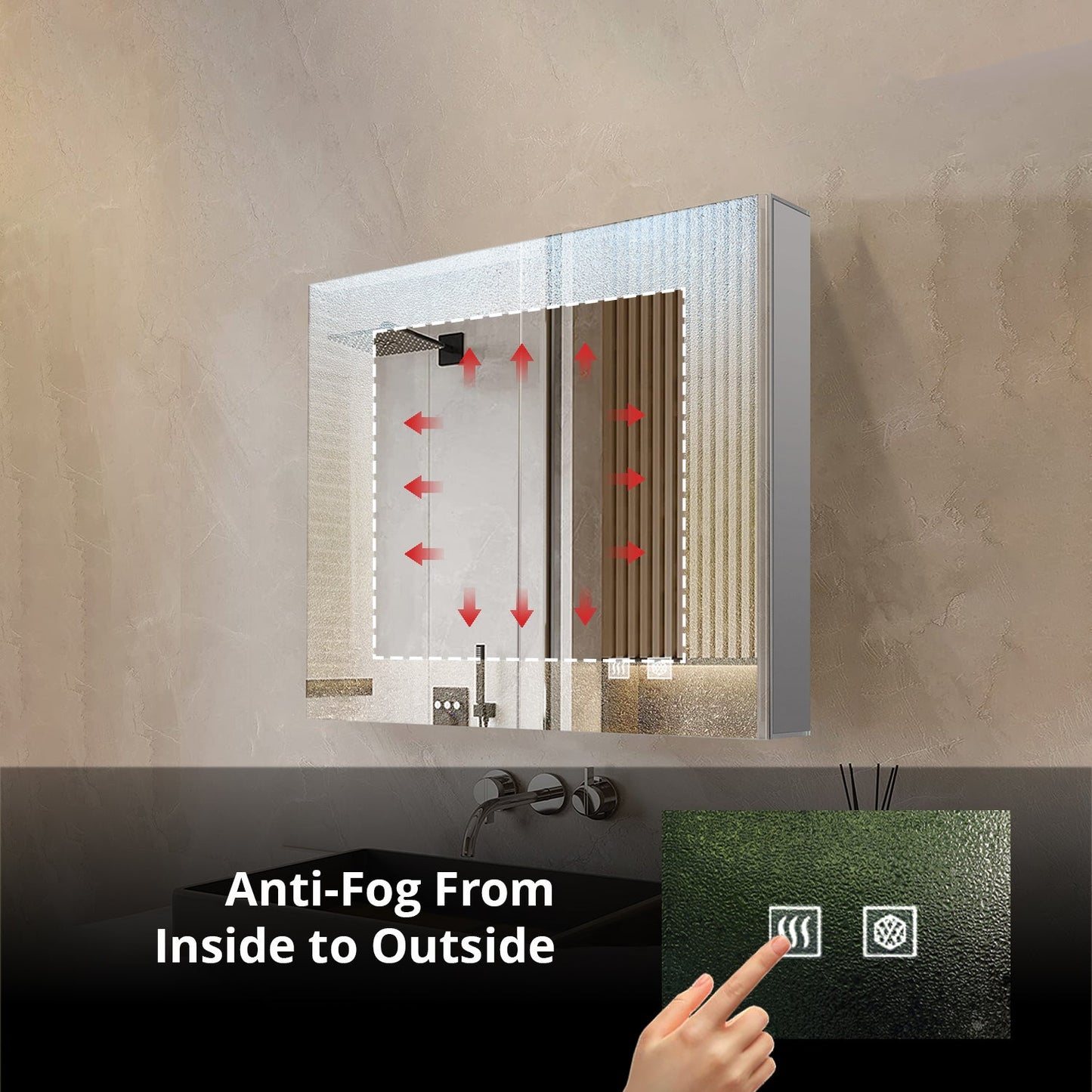 Corsica 24 in W x 28 in H Surface-Mount LED Mirror Medicine Cabinet with Defogger