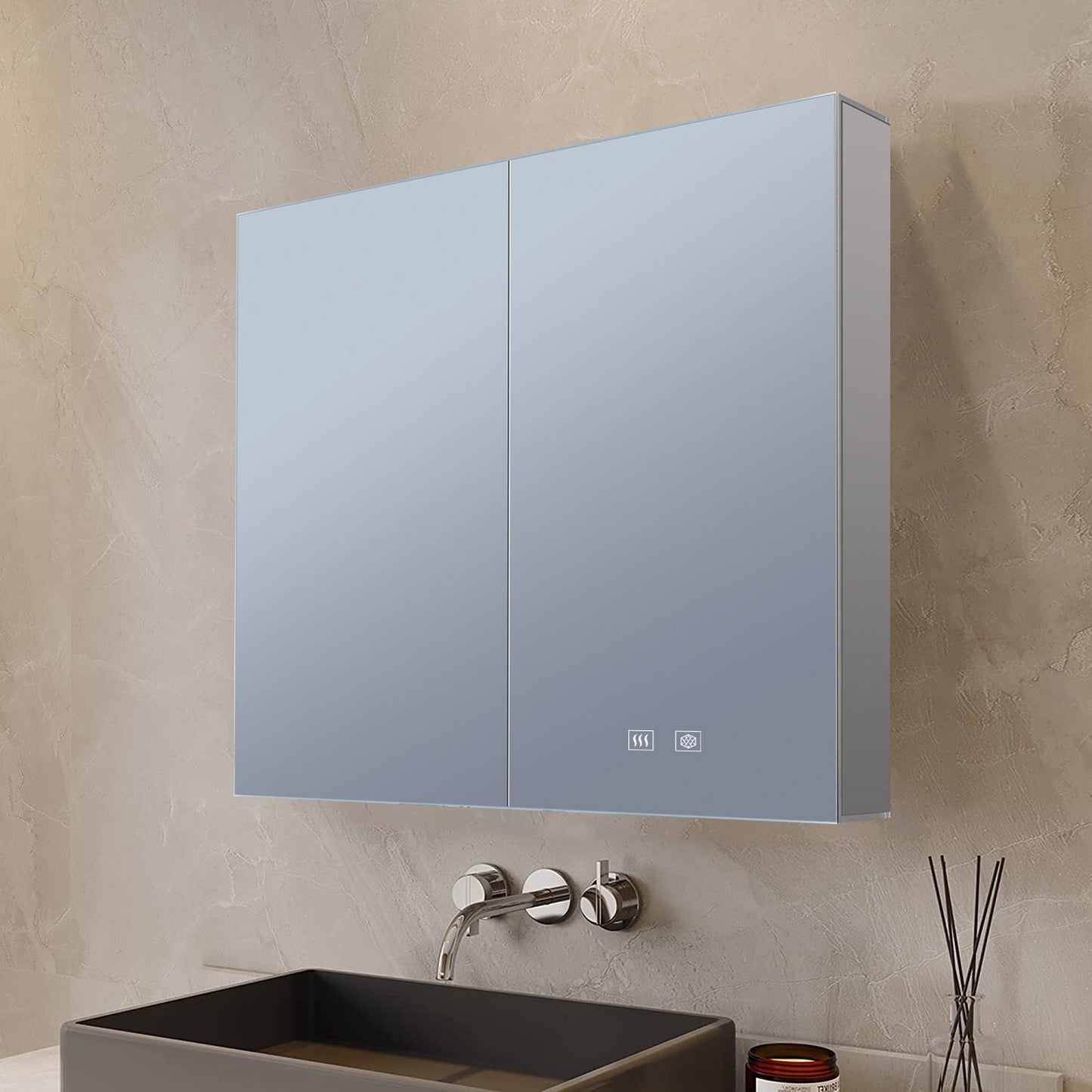 Corsica 24 in W x 30 in H Surface-Mount LED Mirror Medicine Cabinet with Defogger