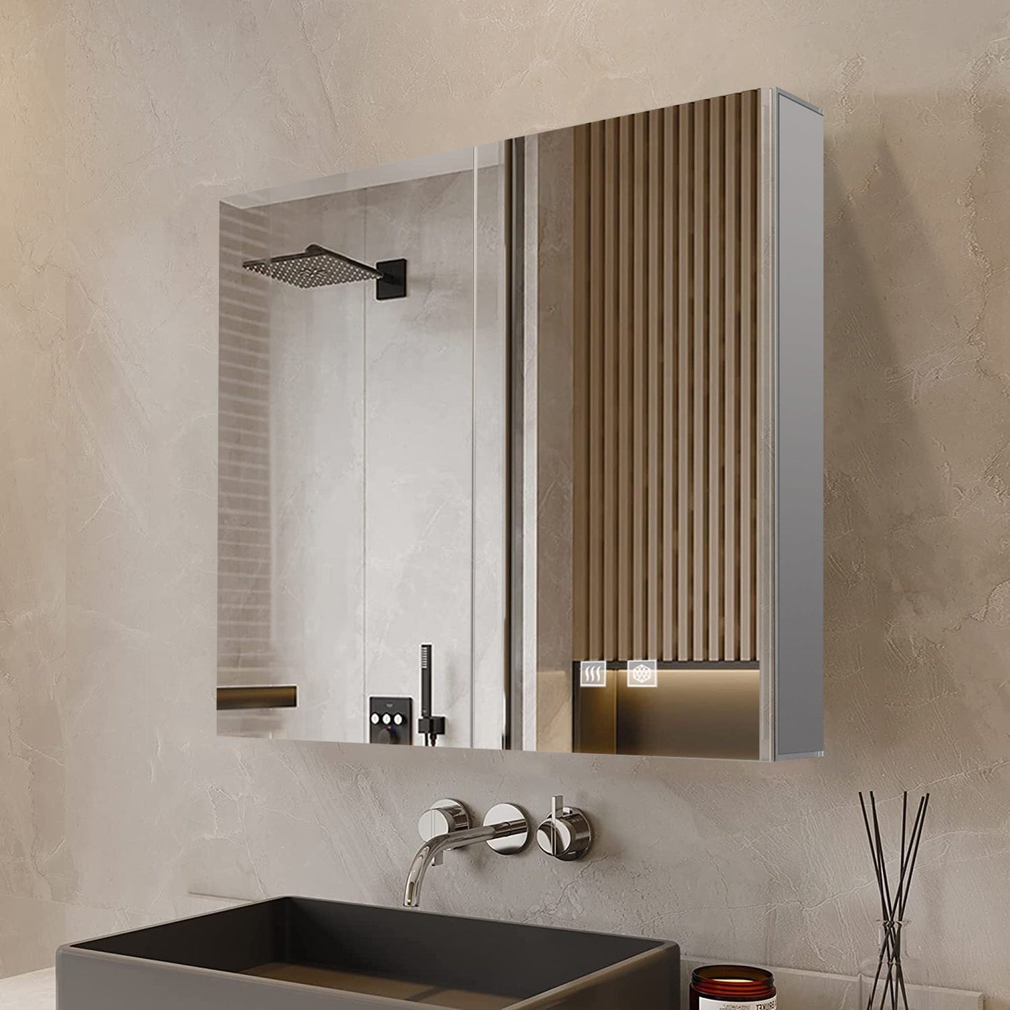 Corsica 24 in W x 30 in H Surface-Mount LED Mirror Medicine Cabinet with Defogger