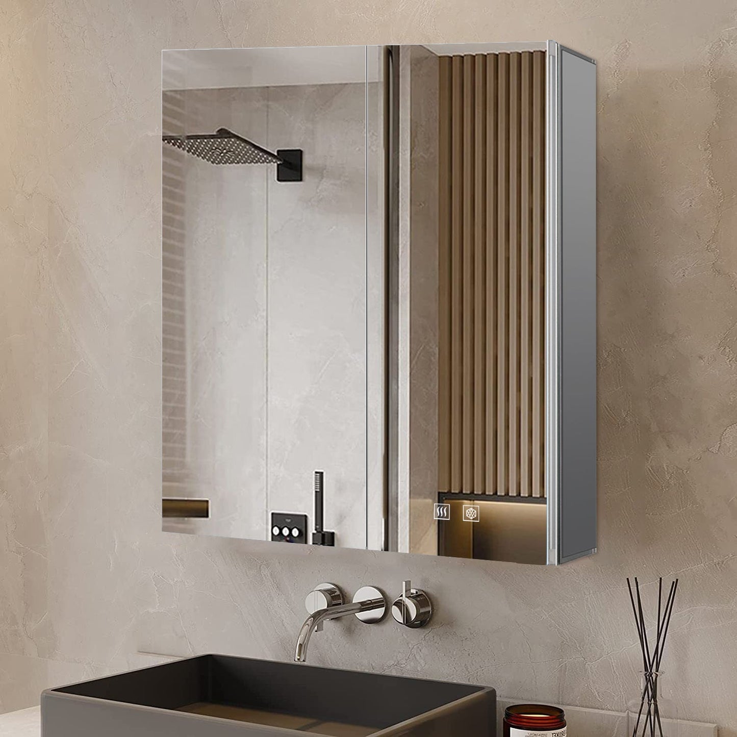Corsica 30 in W x 36 in H Surface-Mount LED Mirror Medicine Cabinet with Defogger