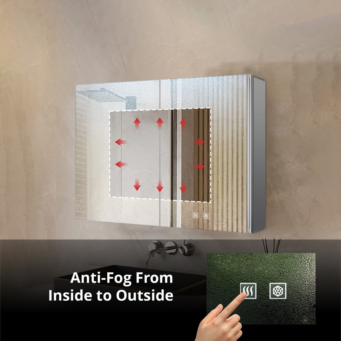 Corsica 36 in W x 28 in H Surface-Mount LED Mirror Medicine Cabinet with Defogger