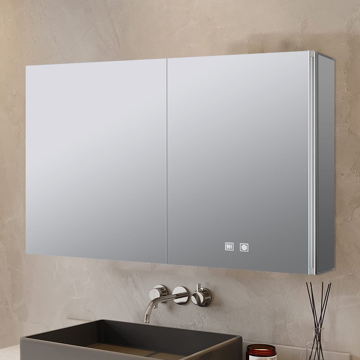 Corsica 40 in W x 28 in H Surface-Mount LED Mirror Medicine Cabinet with Defogger