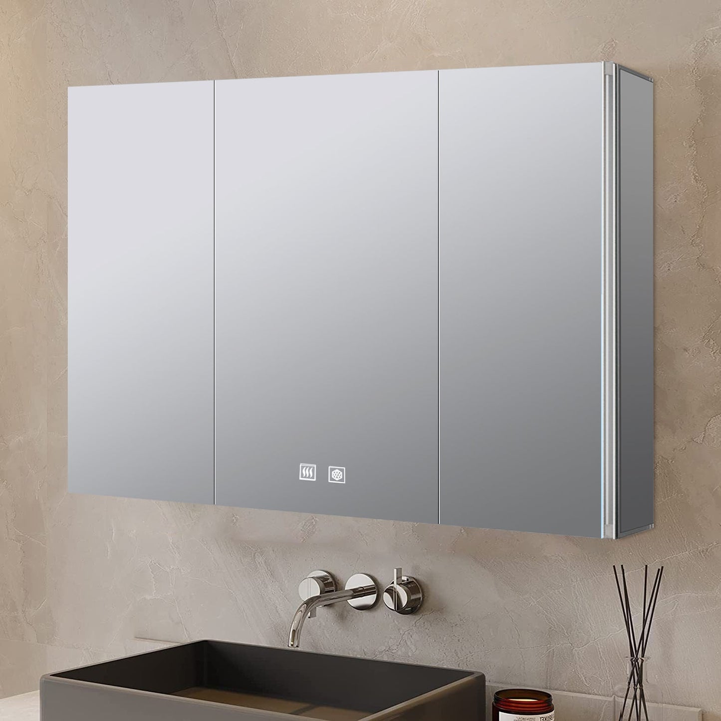 Corsica 48 in W x 32 in H Surface-Mount LED Mirror Medicine Cabinet with Defogger