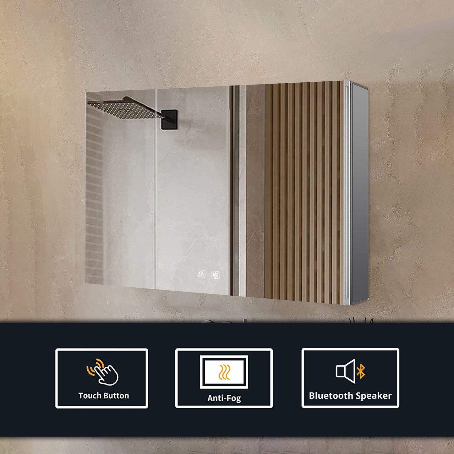 Corsica 48 in W x 32 in H Surface-Mount LED Mirror Medicine Cabinet with Defogger