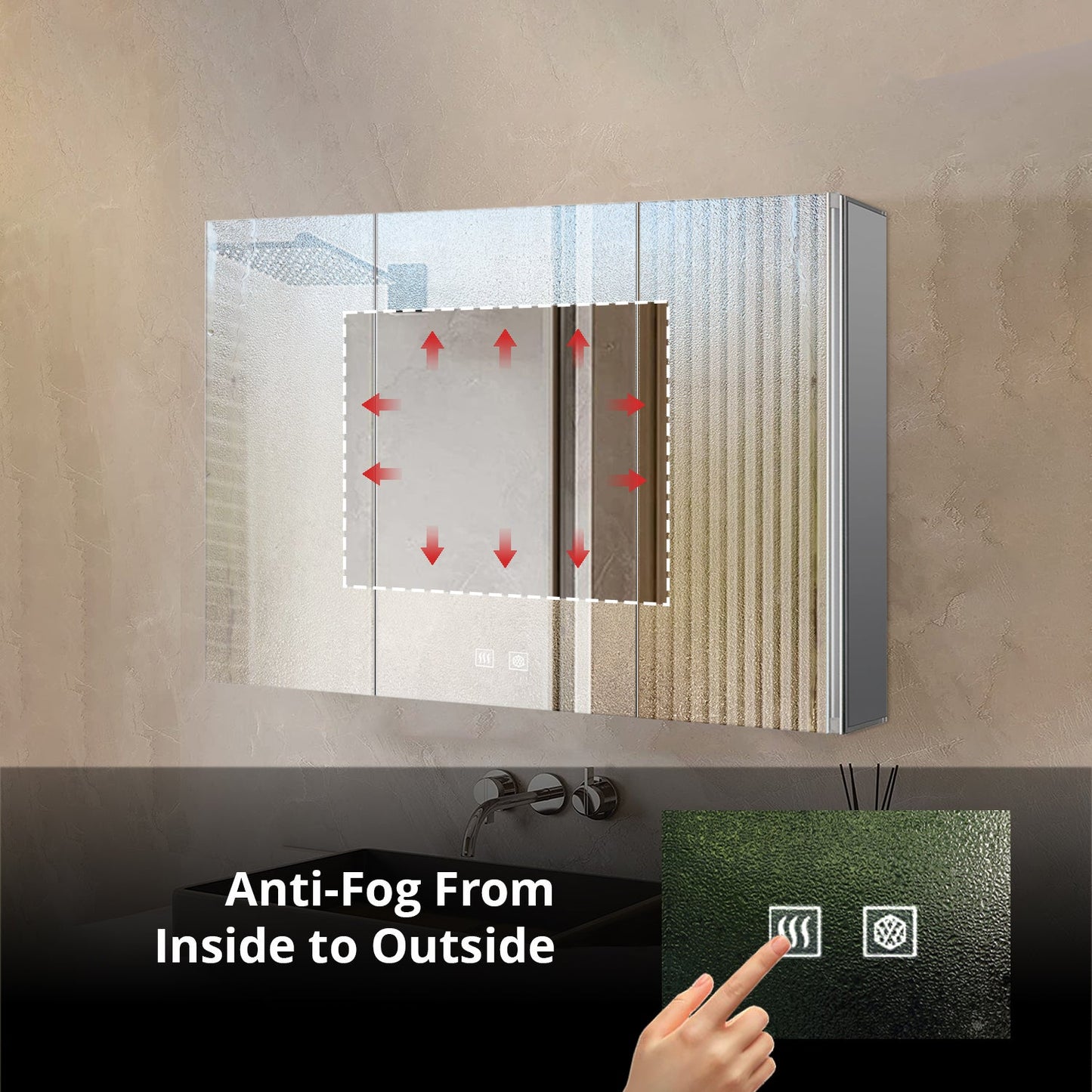 Corsica 48 in W x 32 in H Surface-Mount LED Mirror Medicine Cabinet with Defogger