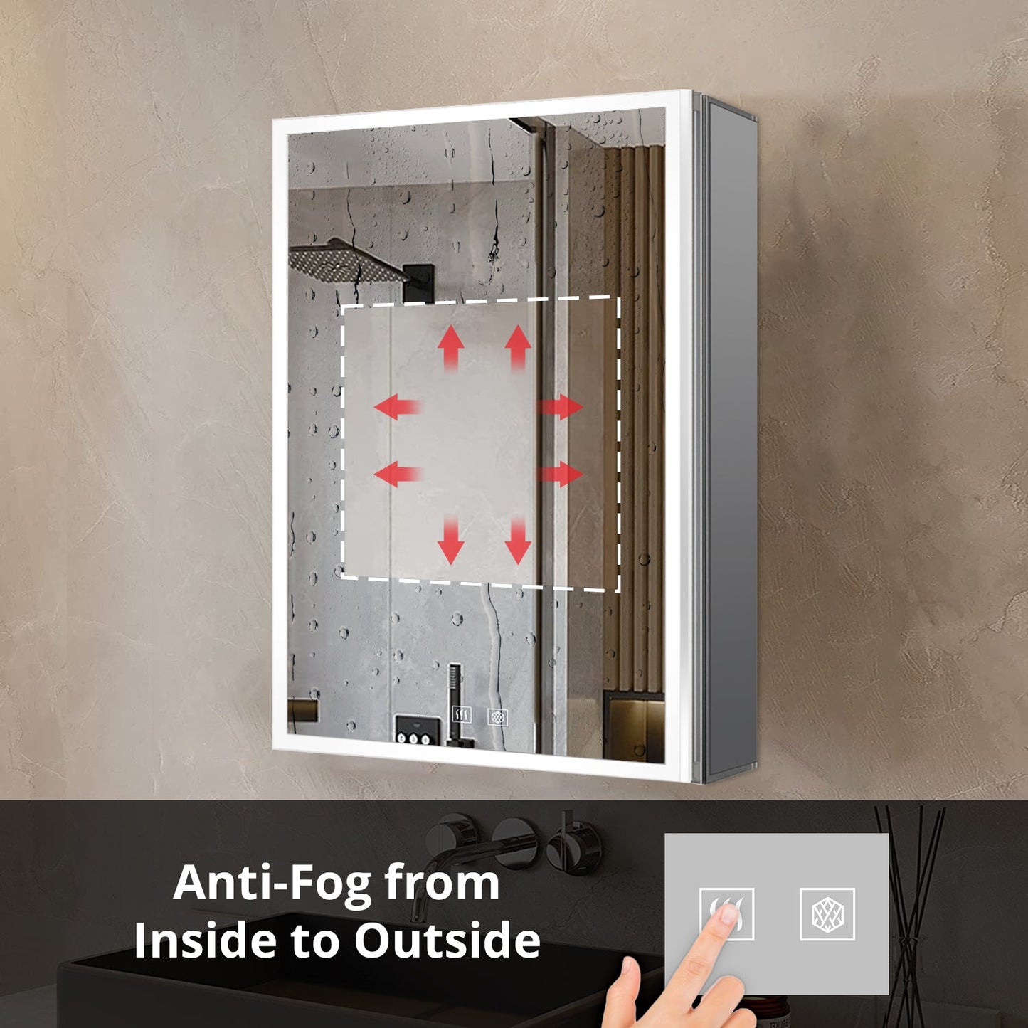 Mesa 20 in W x 28 in H Surface-Mount LED Mirror Medicine Cabinet with Defogger