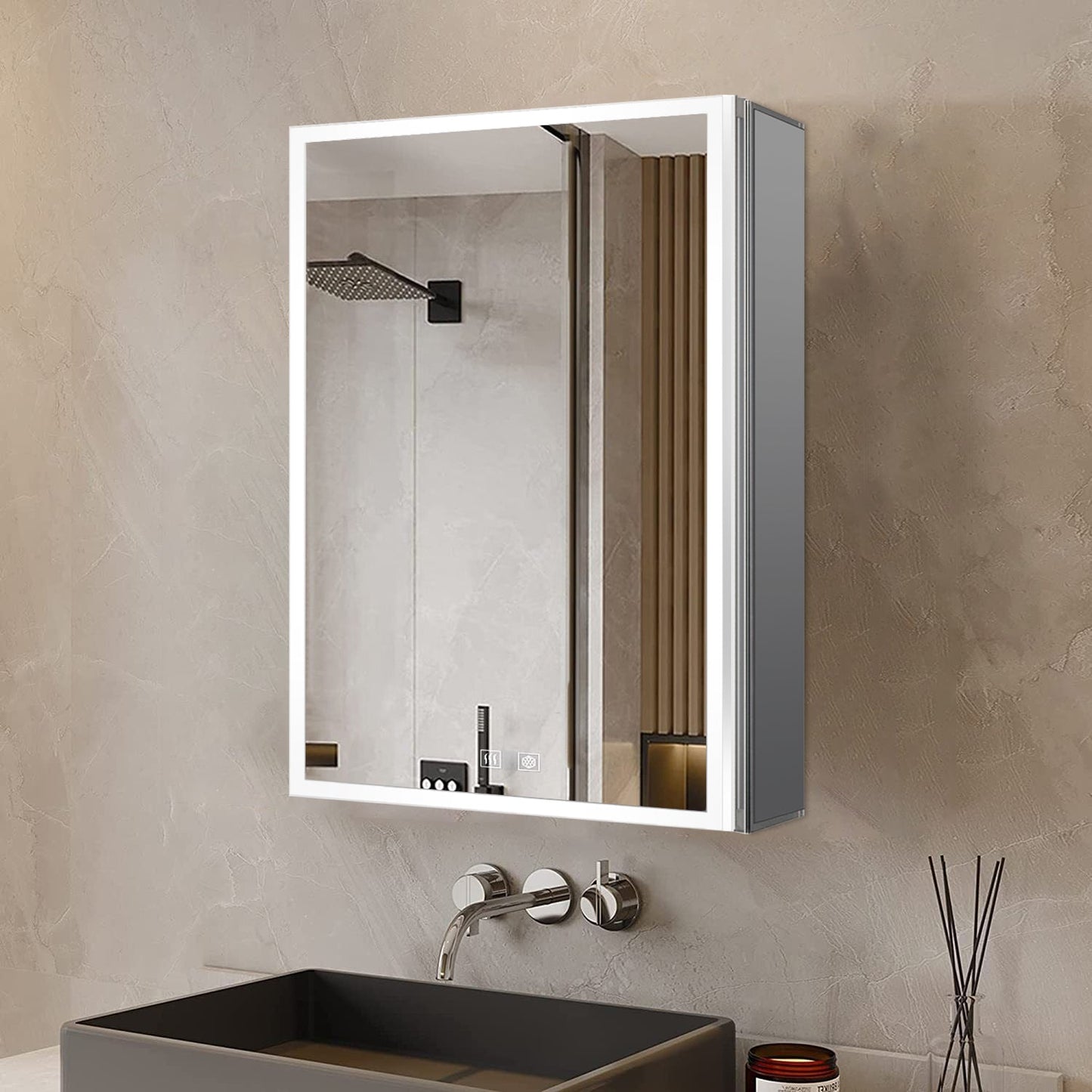 Mesa 20 in W x 32 in H Surface-Mount LED Mirror Medicine Cabinet with Defogger