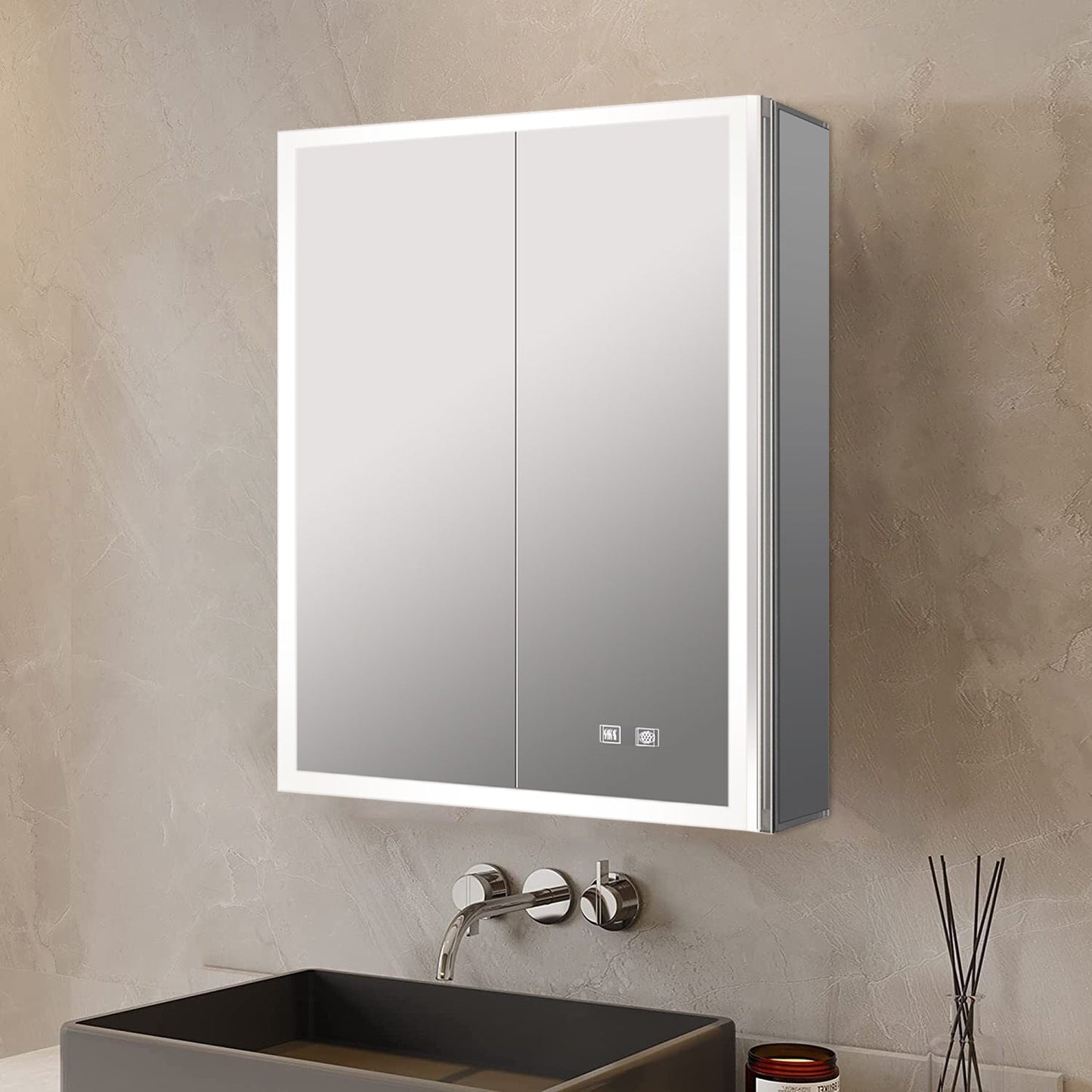 Mesa 24 in W x 28 in H Surface-Mount LED Mirror Medicine Cabinet with Defogger