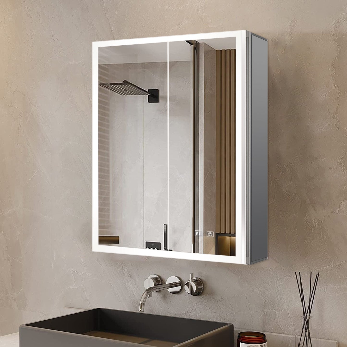 Mesa 24 in W x 28 in H Surface-Mount LED Mirror Medicine Cabinet with Defogger