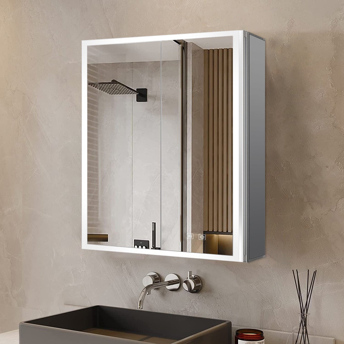 Mesa 24 in W x 30 in H Surface-Mount LED Mirror Medicine Cabinet with Defogger