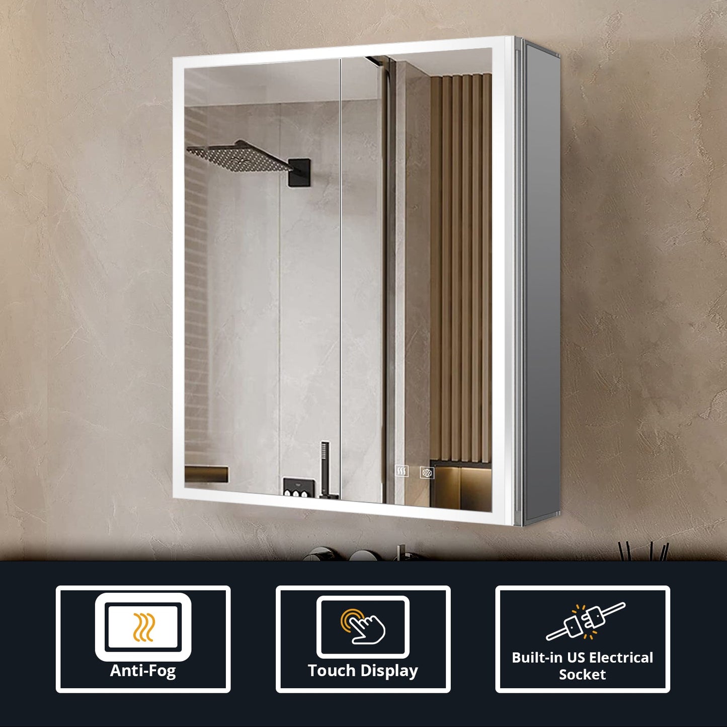Mesa 24 in W x 30 in H Surface-Mount LED Mirror Medicine Cabinet with Defogger