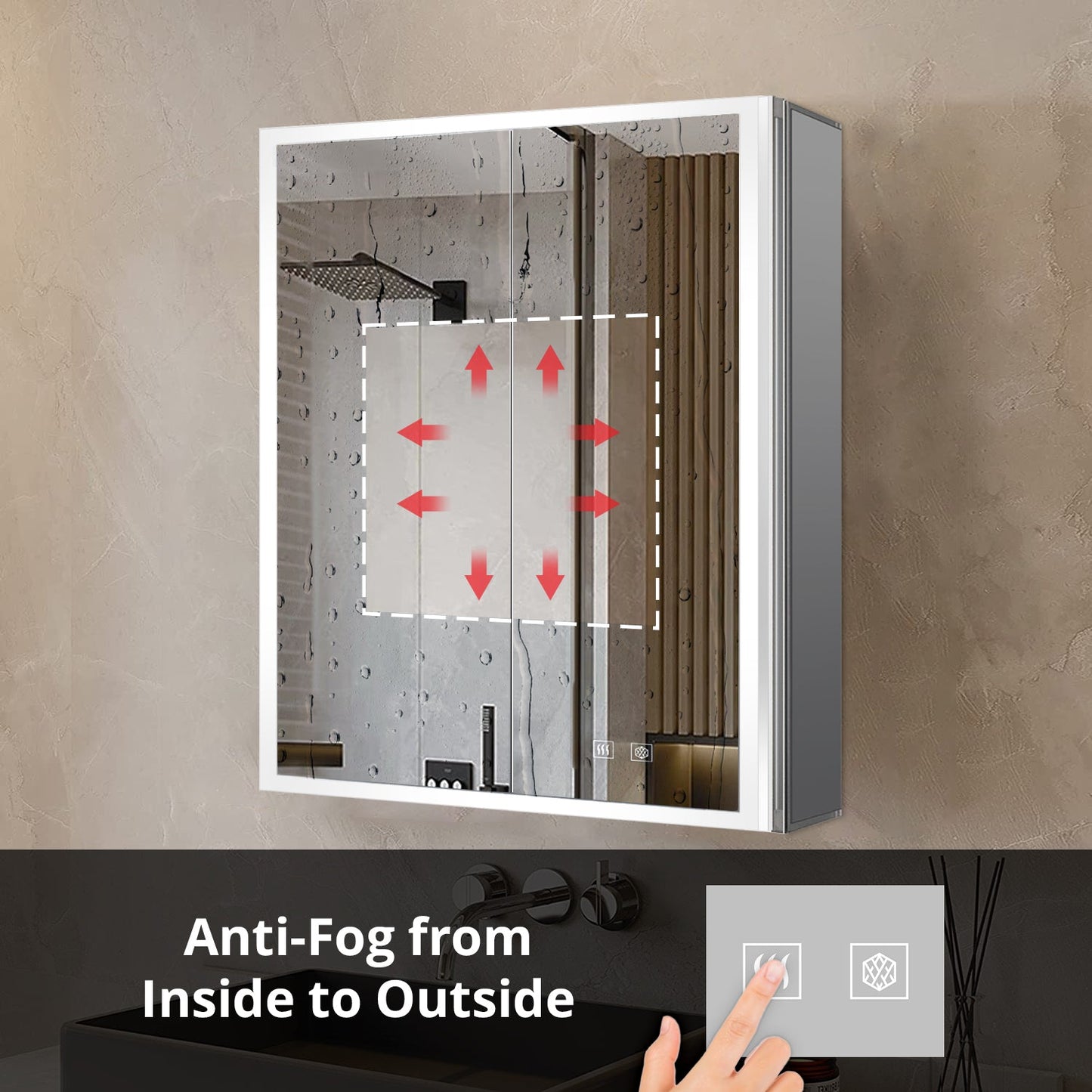 Mesa 24 in W x 30 in H Surface-Mount LED Mirror Medicine Cabinet with Defogger