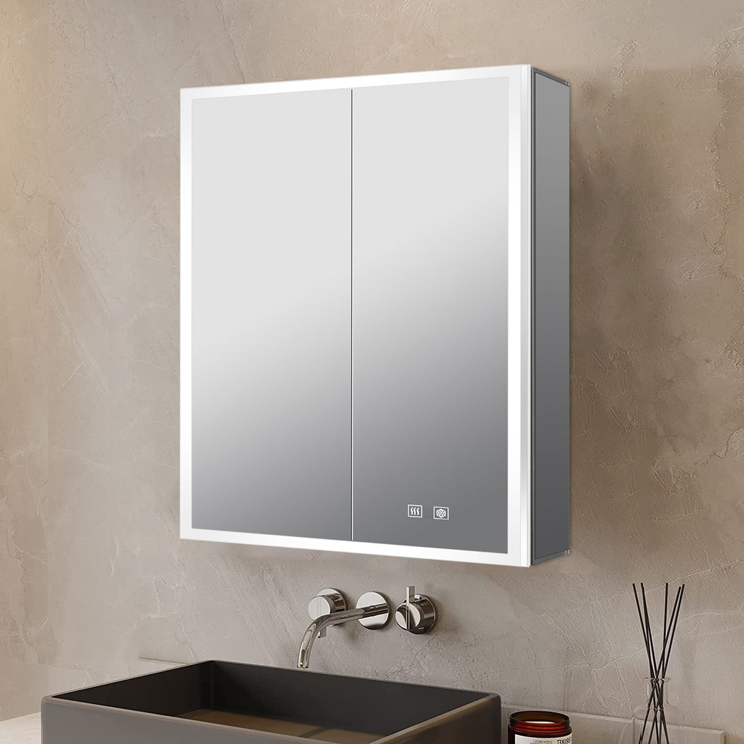 Mesa 24 in W x 32 in H Surface-Mount LED Mirror Medicine Cabinet with Defogger