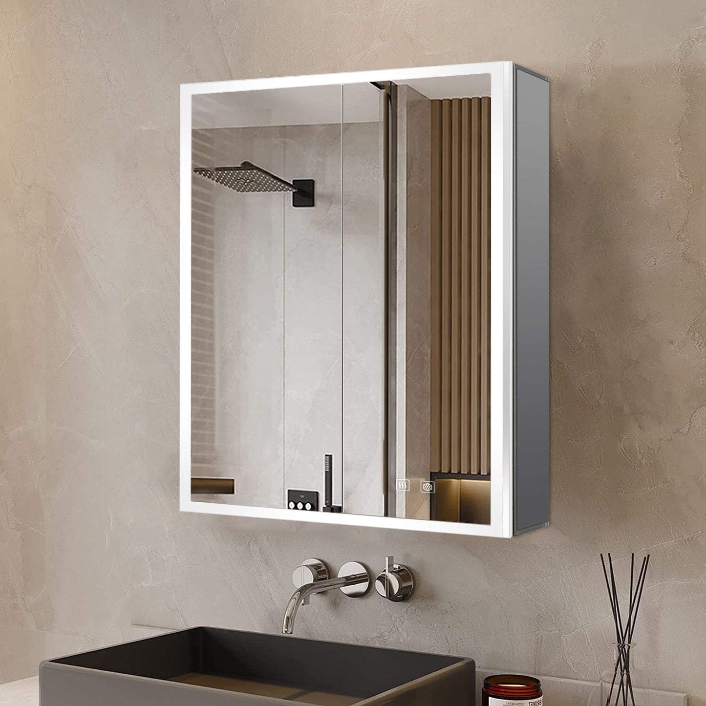 Mesa 24 in W x 32 in H Surface-Mount LED Mirror Medicine Cabinet with Defogger