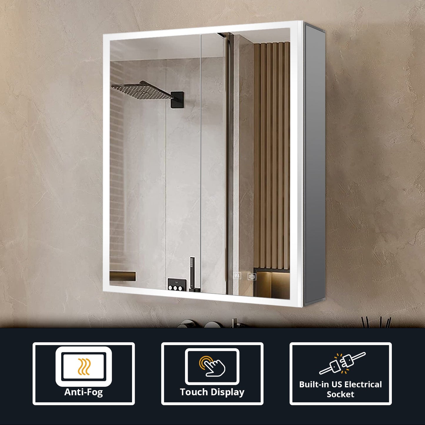 Mesa 24 in W x 32 in H Surface-Mount LED Mirror Medicine Cabinet with Defogger