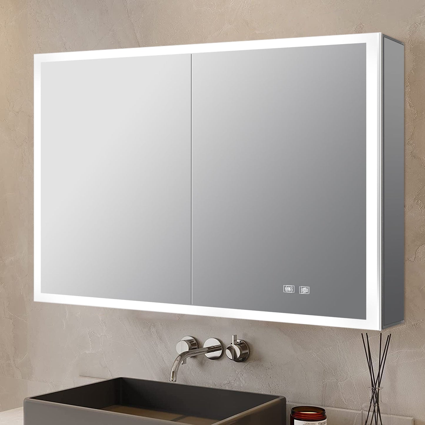 Mesa 36 in W x 28 in H Surface-Mount LED Mirror Medicine Cabinet with Defogger