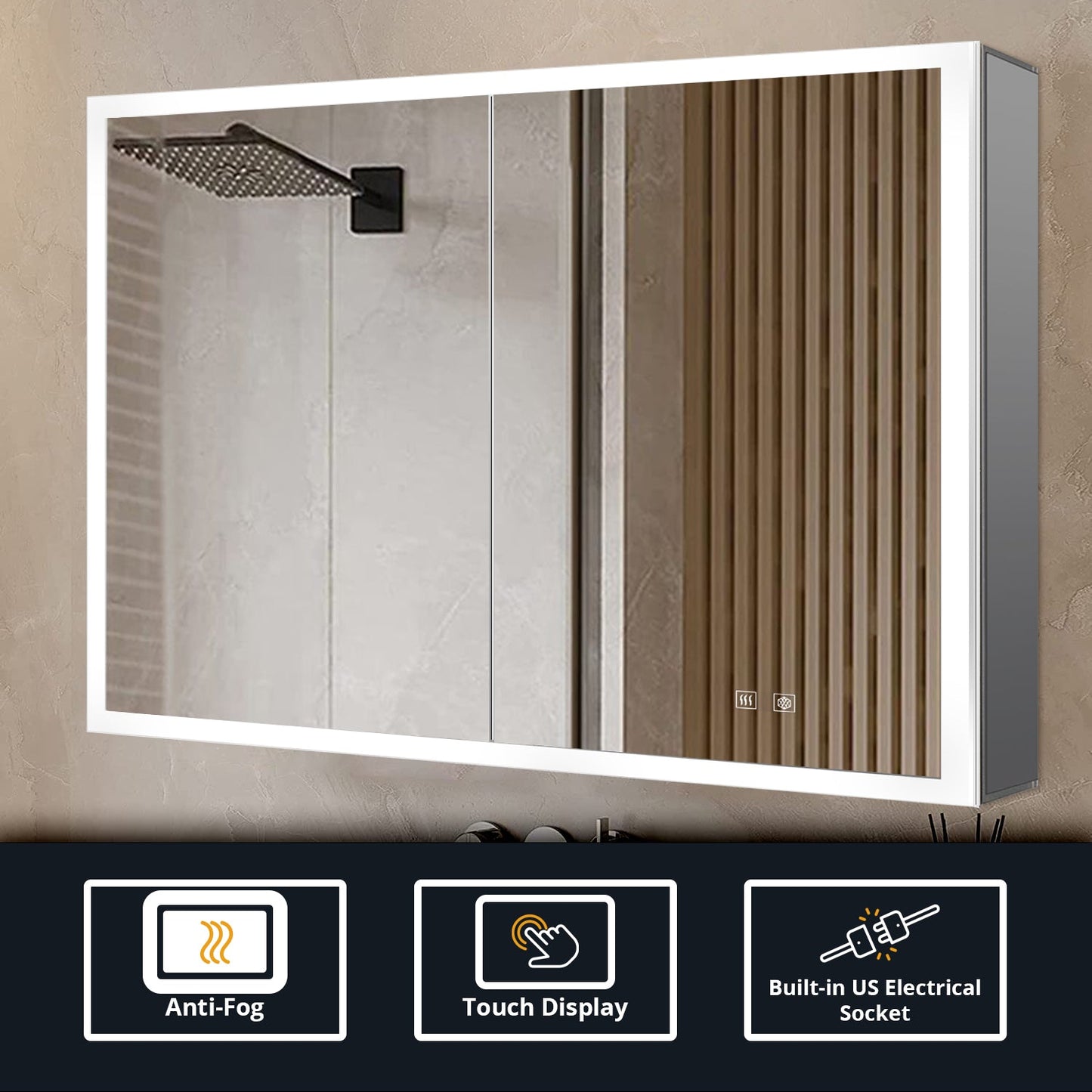 Mesa 36 in W x 28 in H Surface-Mount LED Mirror Medicine Cabinet with Defogger