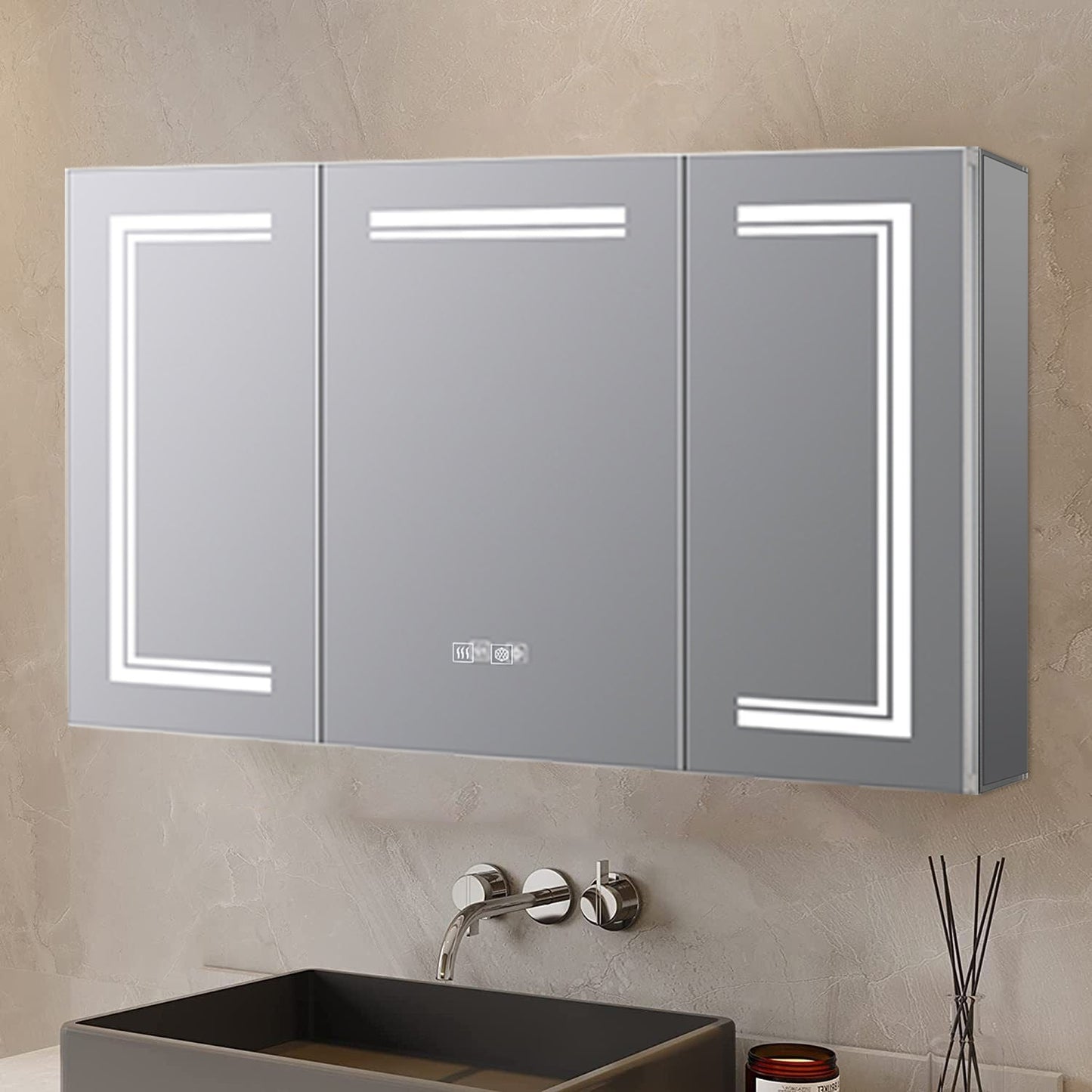 Mesa 48 in W x 32 in H Surface-Mount LED Mirror Medicine Cabinet with Defogger