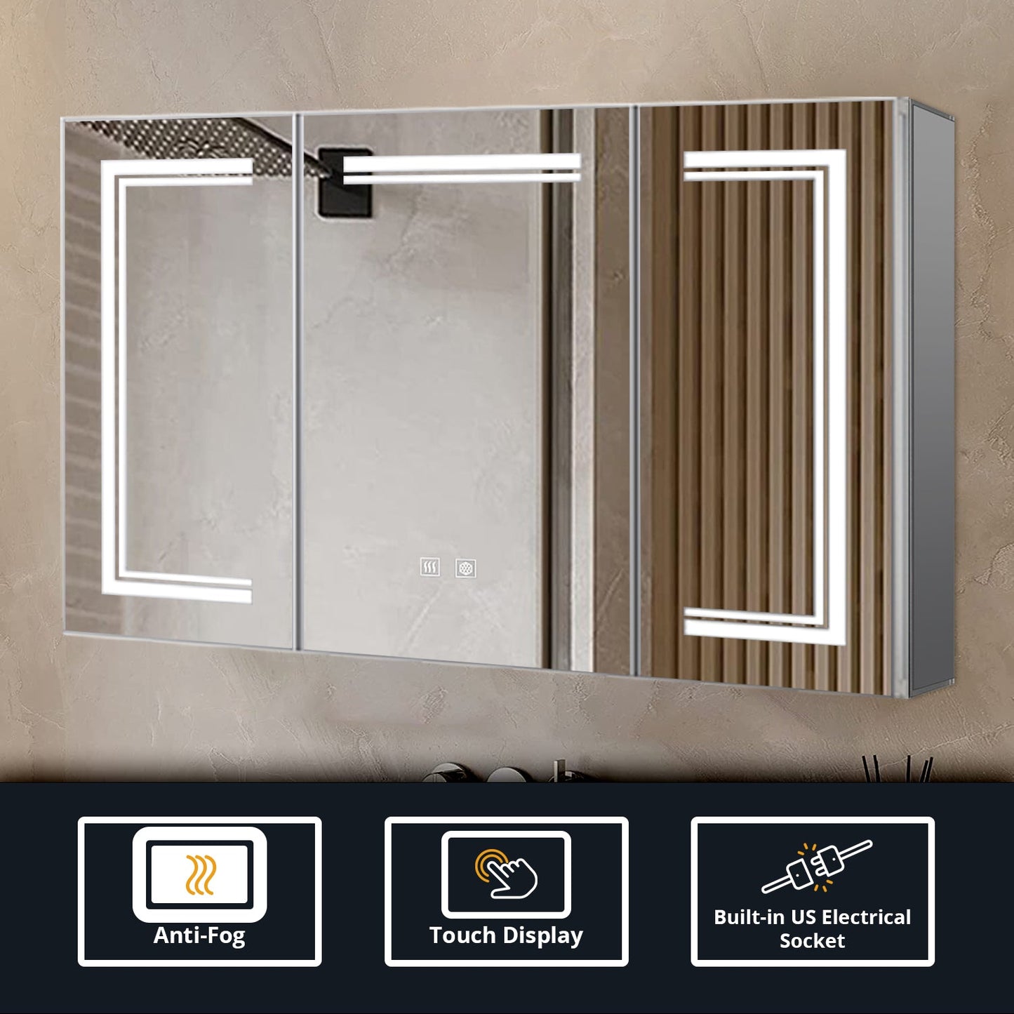 Mesa 48 in W x 32 in H Surface-Mount LED Mirror Medicine Cabinet with Defogger