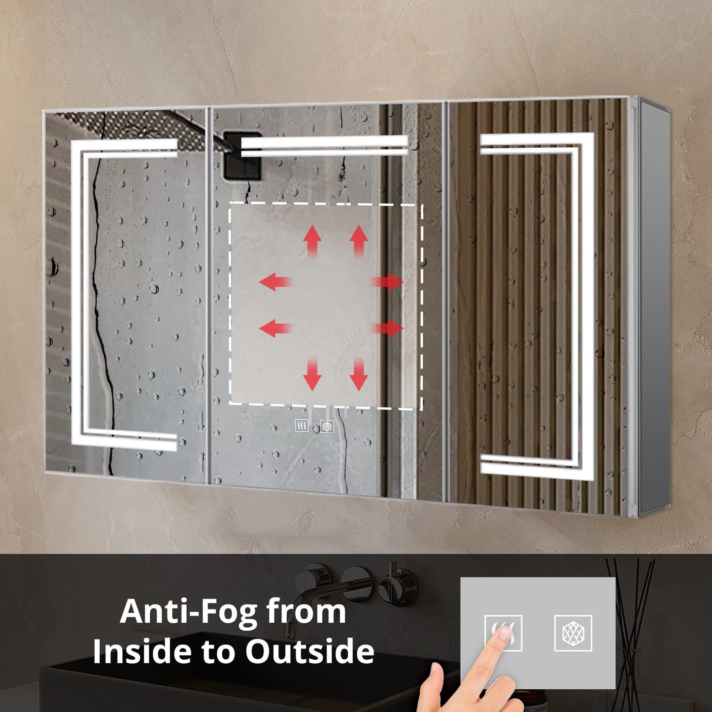 Mesa 48 in W x 32 in H Surface-Mount LED Mirror Medicine Cabinet with Defogger