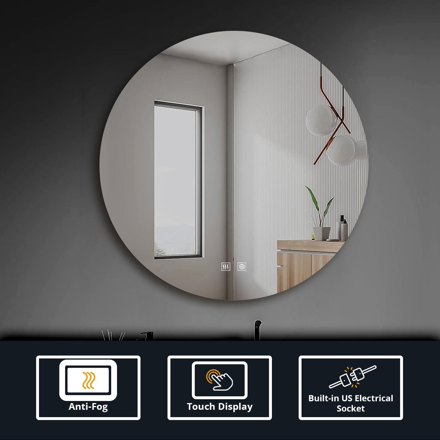 Nordica 90 cm. Diamter Circular LED Bathroom Vanity Mirror