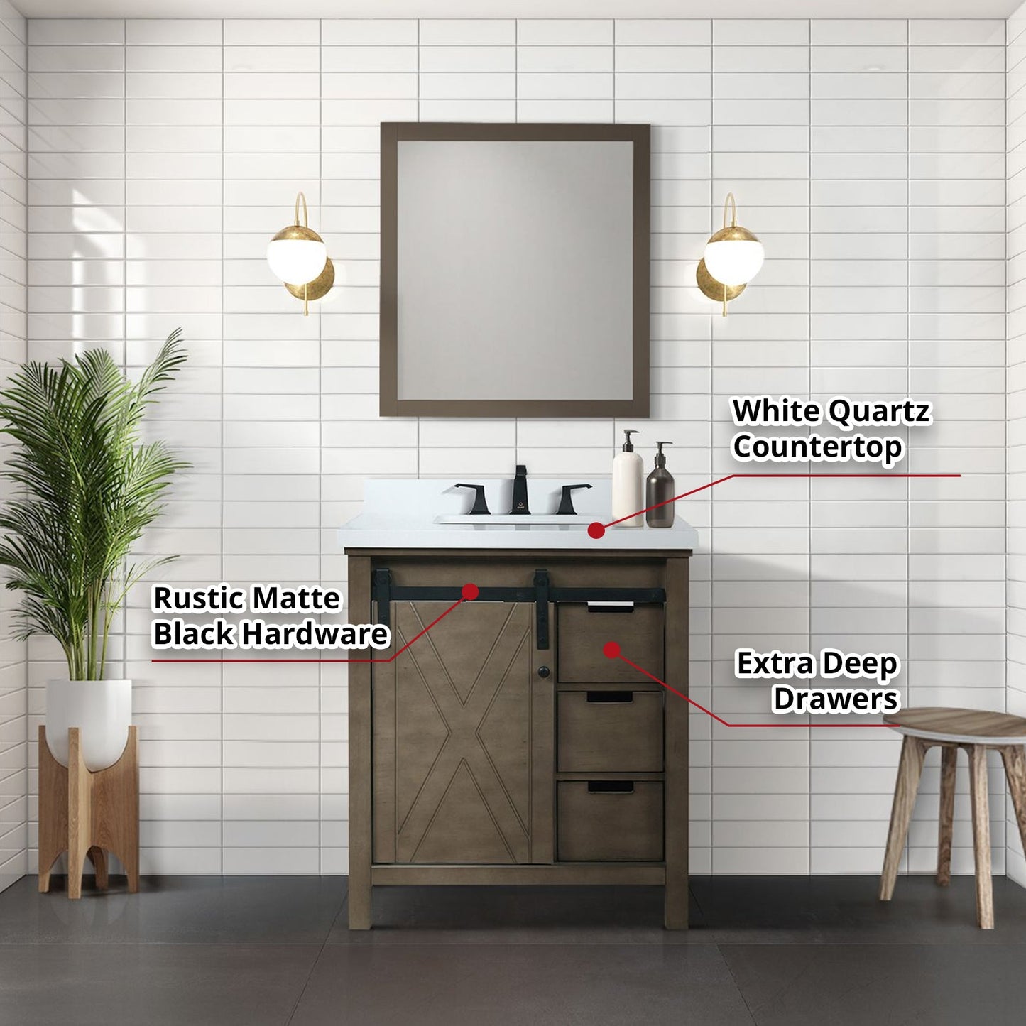 Marsyas 30 in W x 22 in D Rustic Brown Bath Vanity