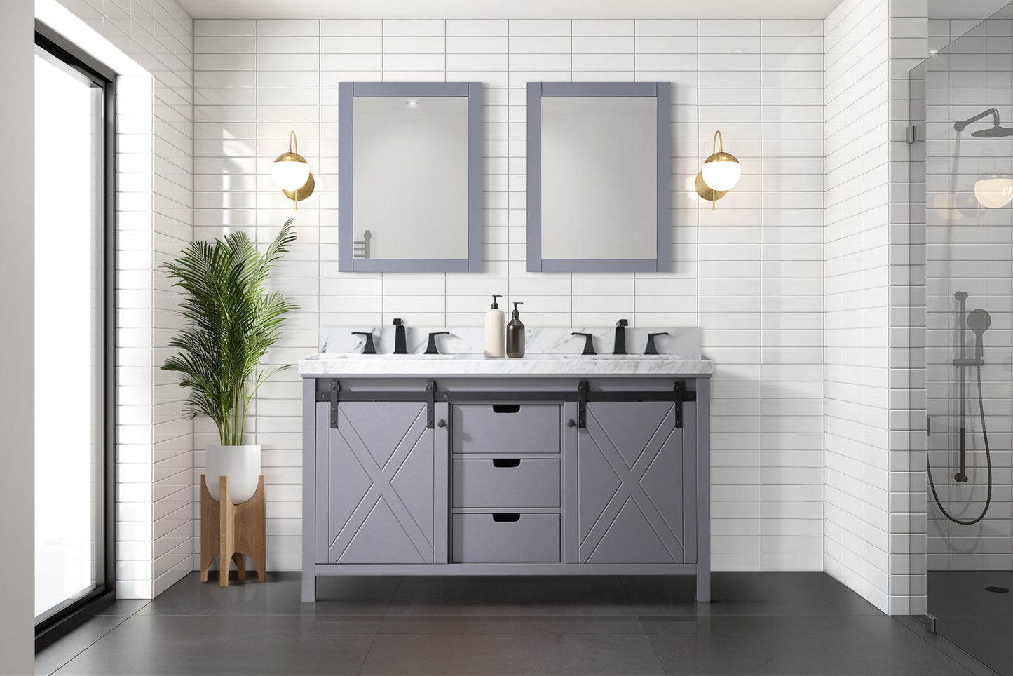Marsyas 60 in W x 22 in D Dark Grey Double Bath Vanity