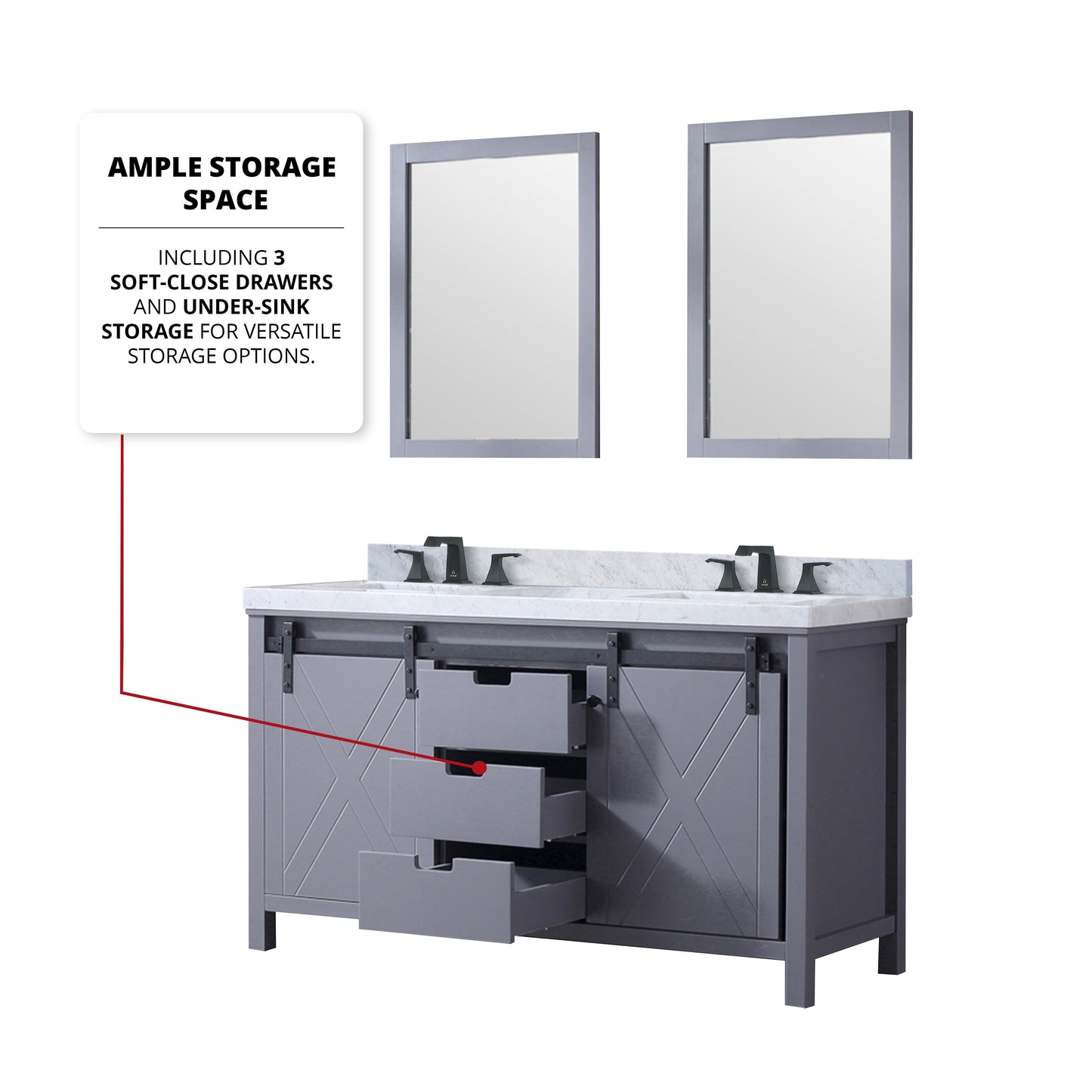 Marsyas 60 in W x 22 in D Dark Grey Double Bath Vanity